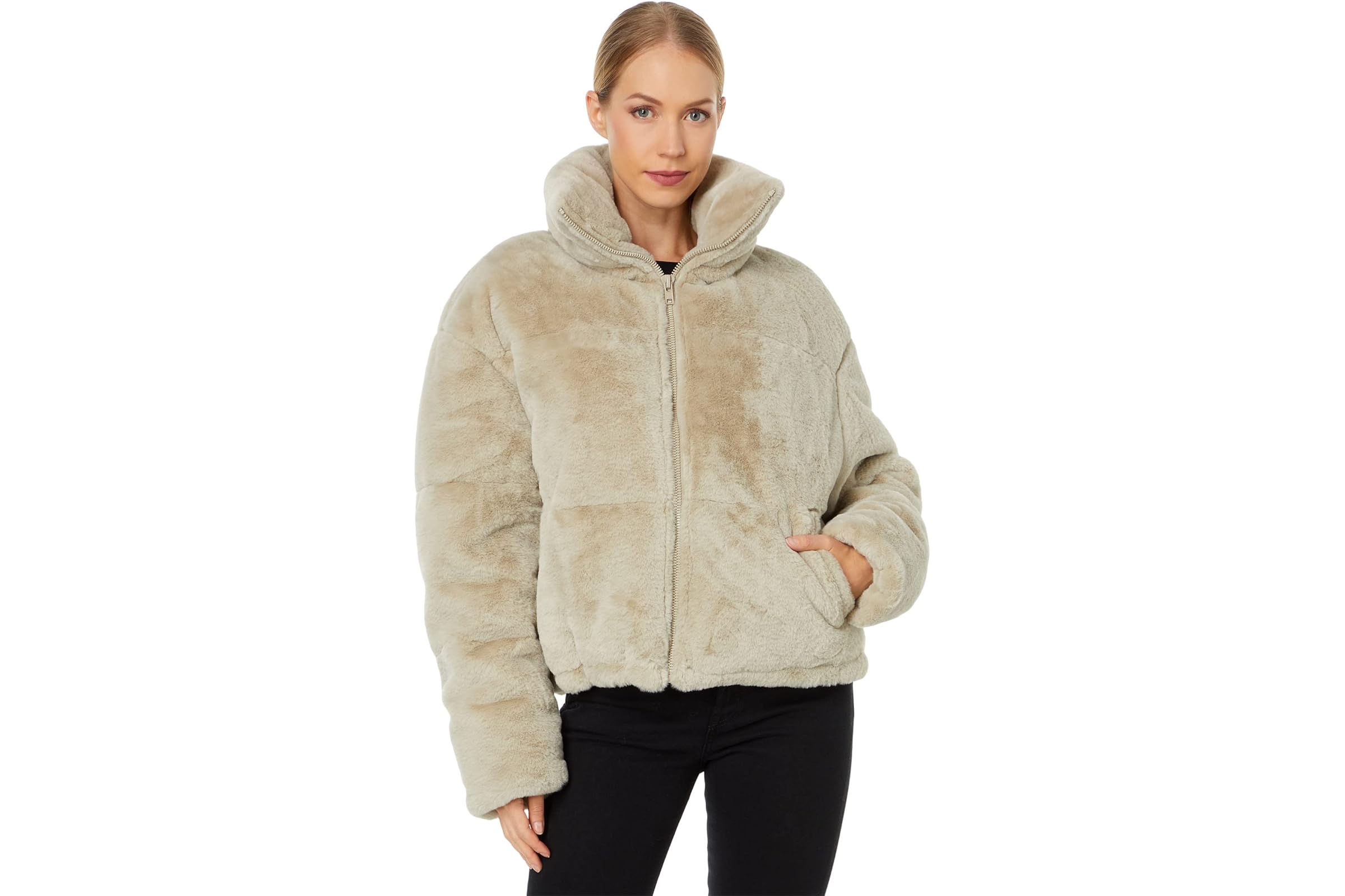 APPARIS Billie Zip Front Short Faux Fur Coat