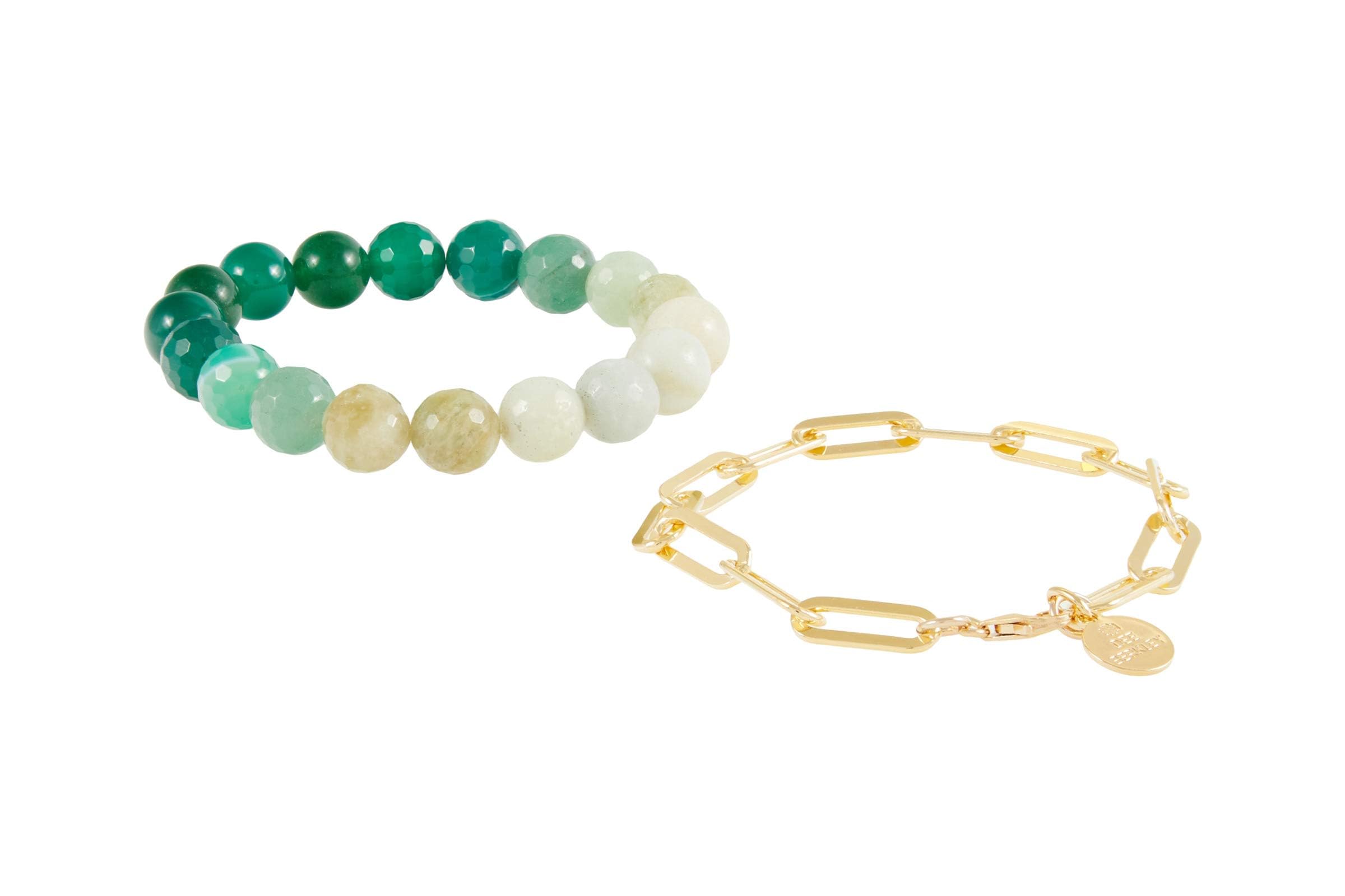 Dee Berkley Green Quartz Ombre and Paperclip Chain Bracelet Stack