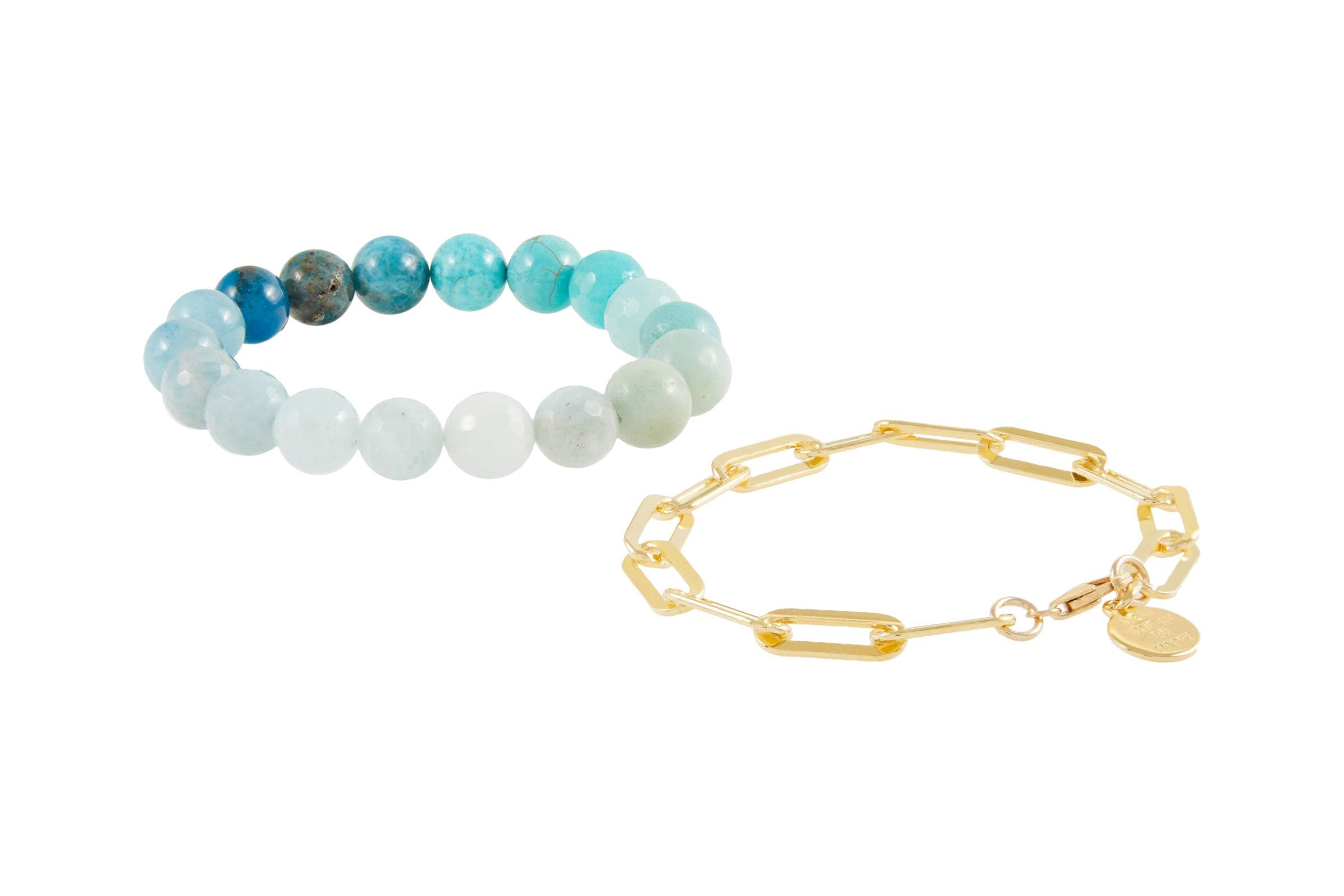 Dee Berkley Aquamarine Ombre and Paperclip Chain Bracelet Stack