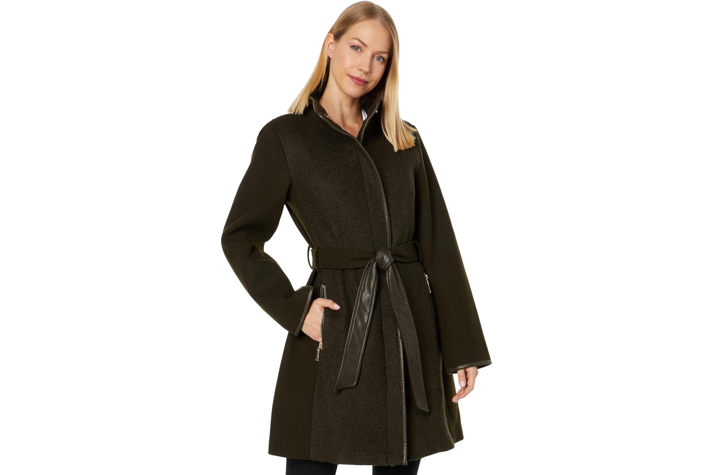 Vince Camuto Belted Wool Coat with High Neck and PU Trim V29777A-ME 37290₽