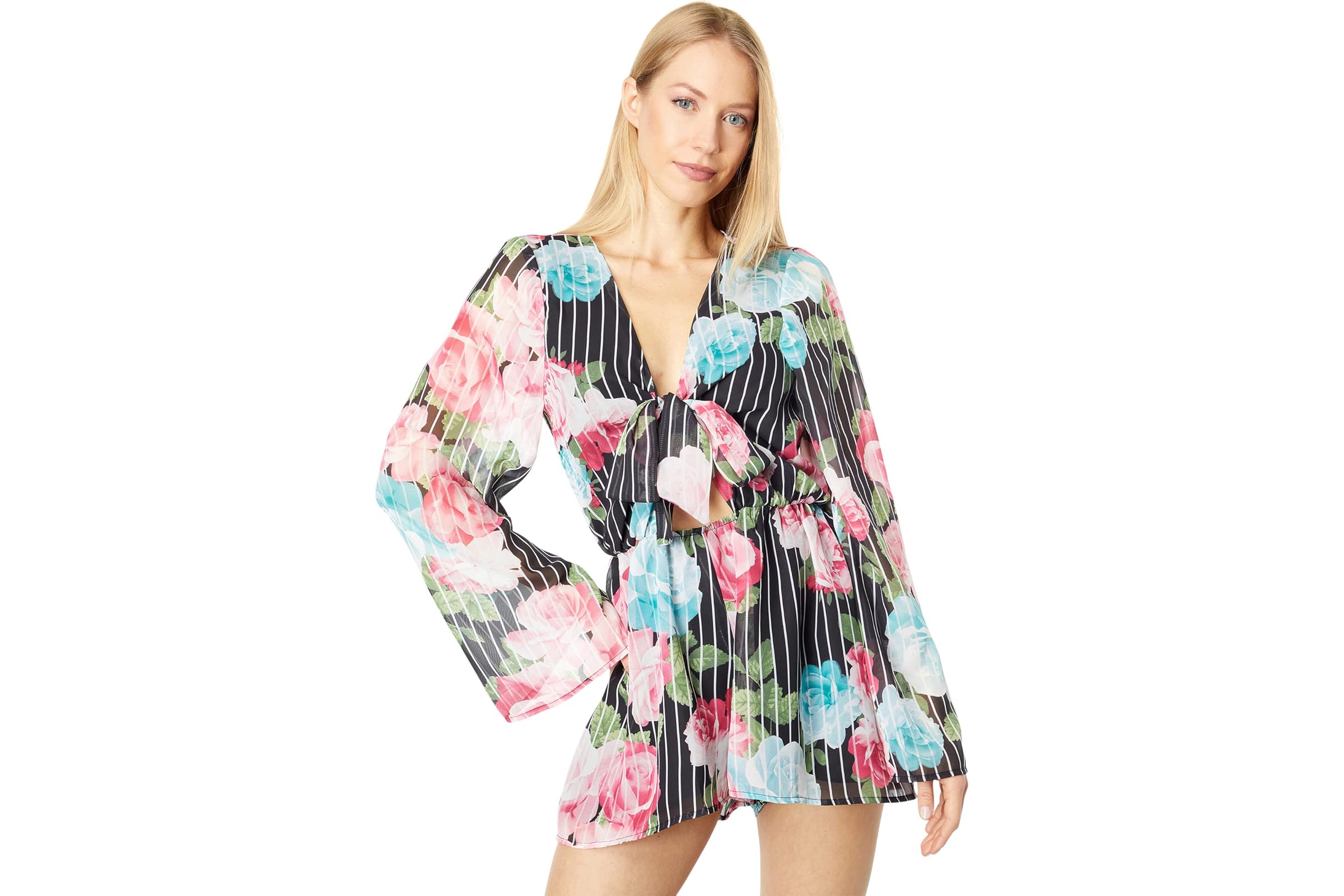 Bebe Tie Front Floral Flutter Sleeve Romper 12490₽