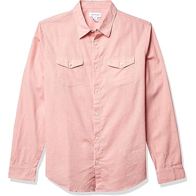 Мужская рубашка Calvin Klein Long Sleeve Stretch Cotton Linen Button Down Shirt