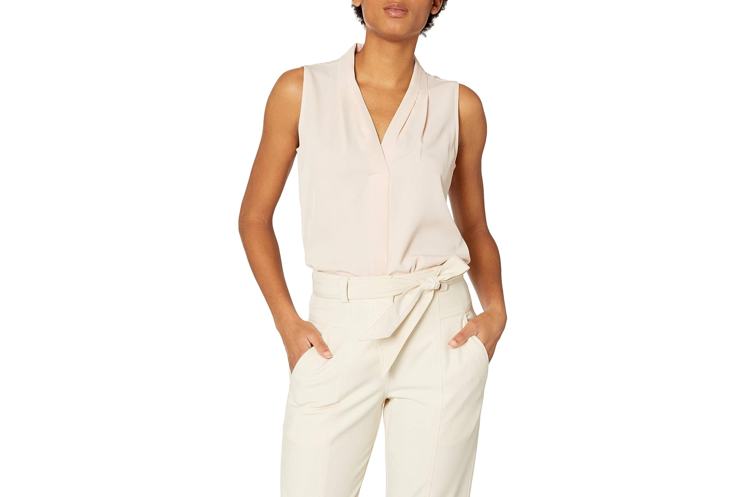 Calvin Klein Sleeveless Blouse with Inverted Pleat (Standard and Plus)
