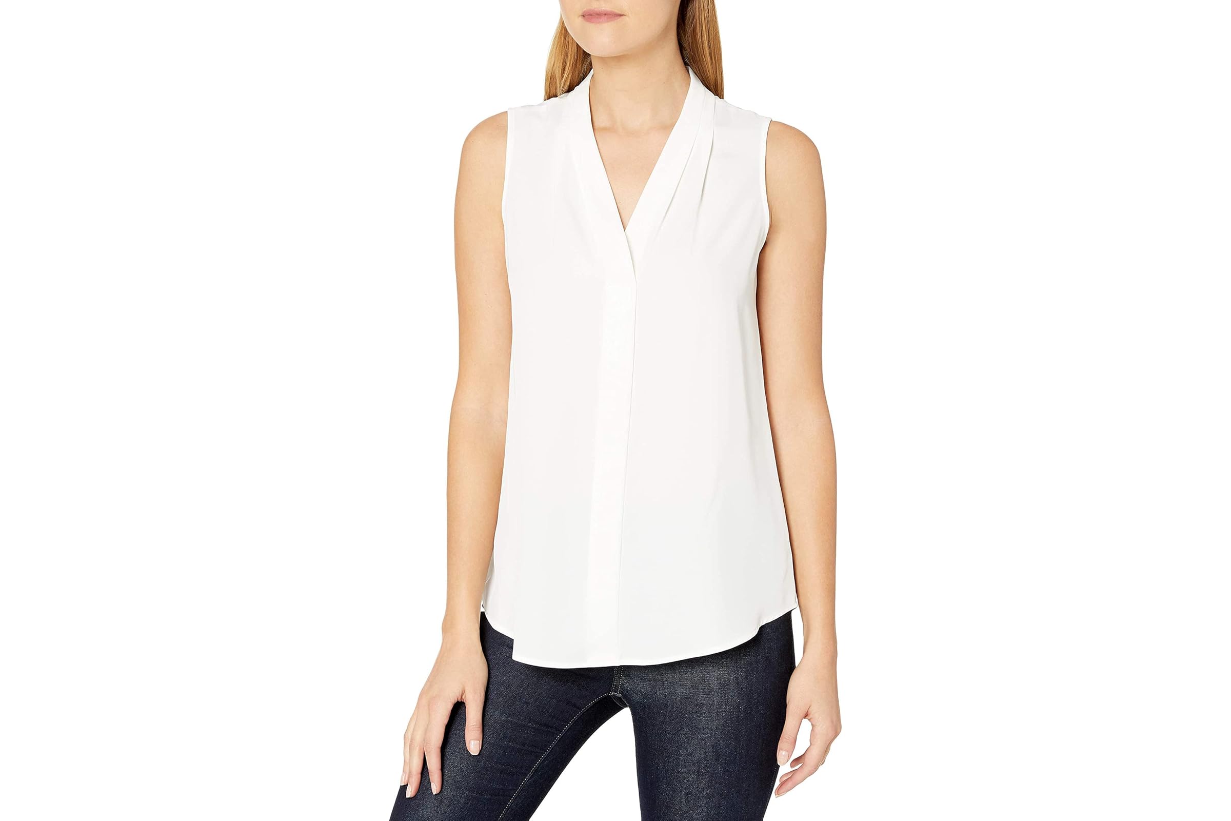 Calvin Klein Sleeveless Blouse with Inverted Pleat (Standard and Plus)