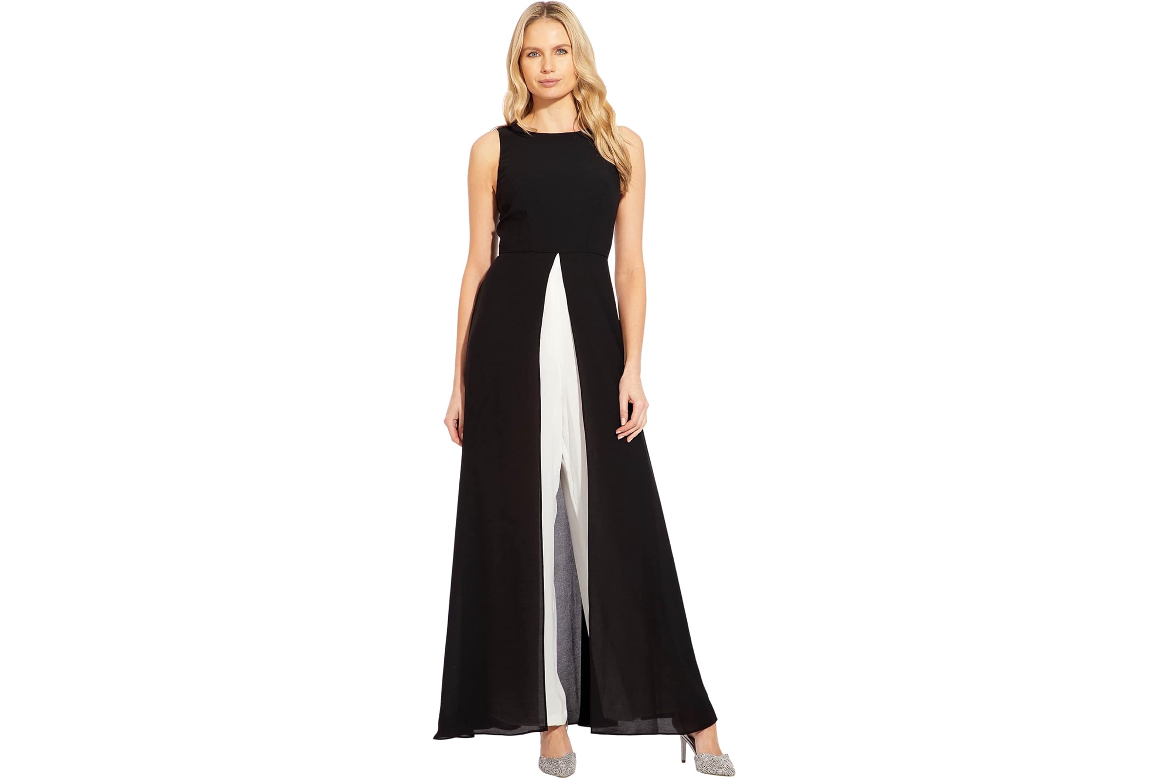 Adrianna Papell Sleeveless Stretch Crepe Jumpsuit with Chiffon Overlay 27890₽