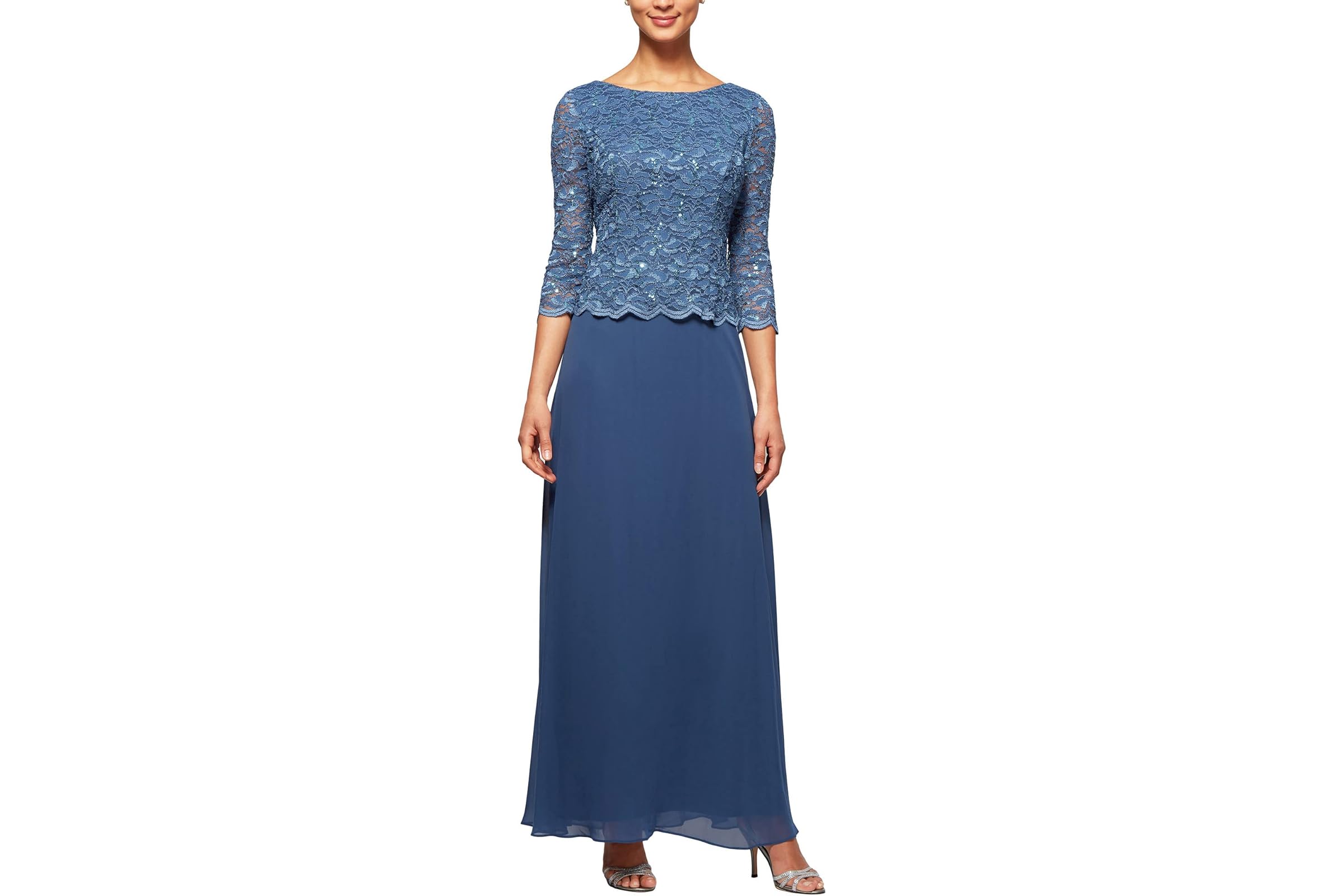 Alex Evenings Long Sequin Lace Mock Dress 38090₽