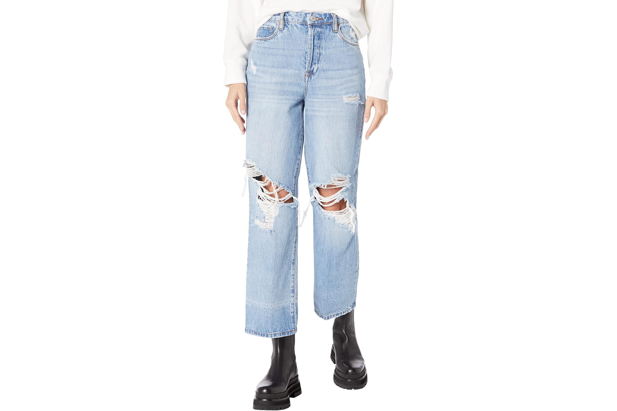 Blank NYC Baxter Rib Cage Jeans Straight Leg with Rips in Personal Best