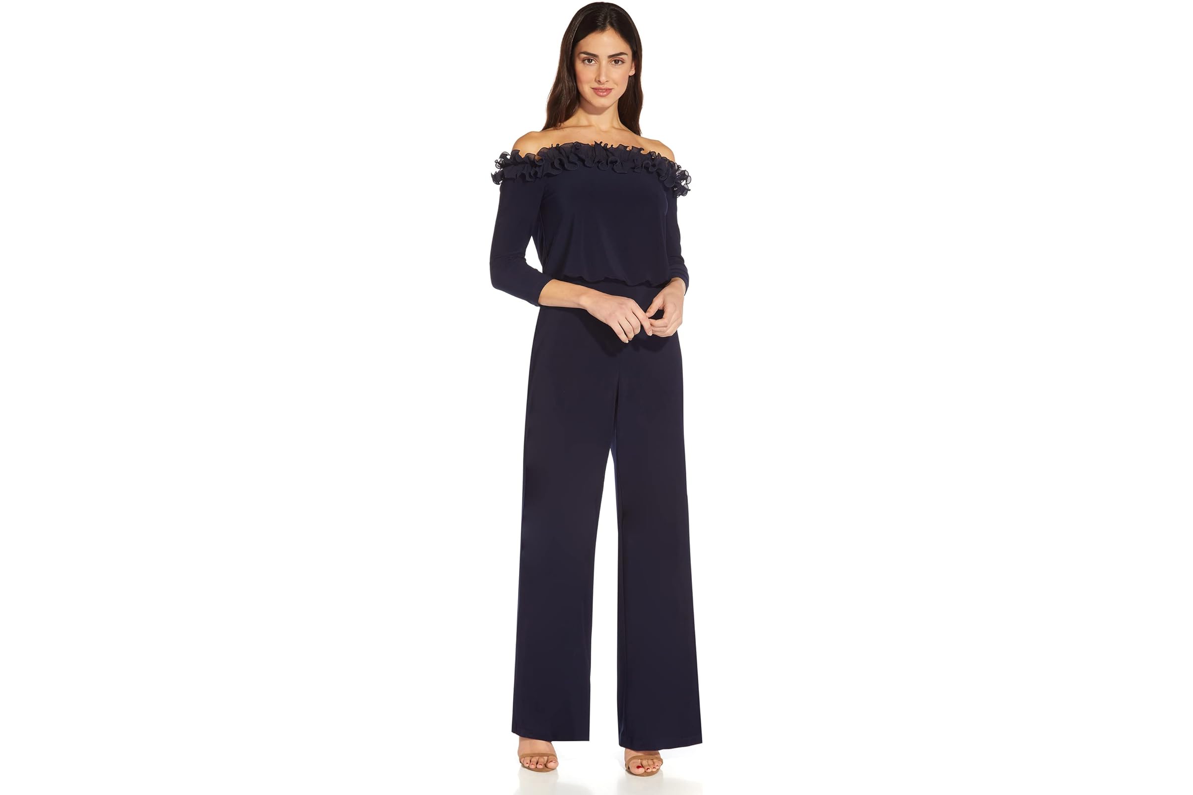Adrianna Papell Off-the-Shoulder Ruffle Jumpsuit 32190₽