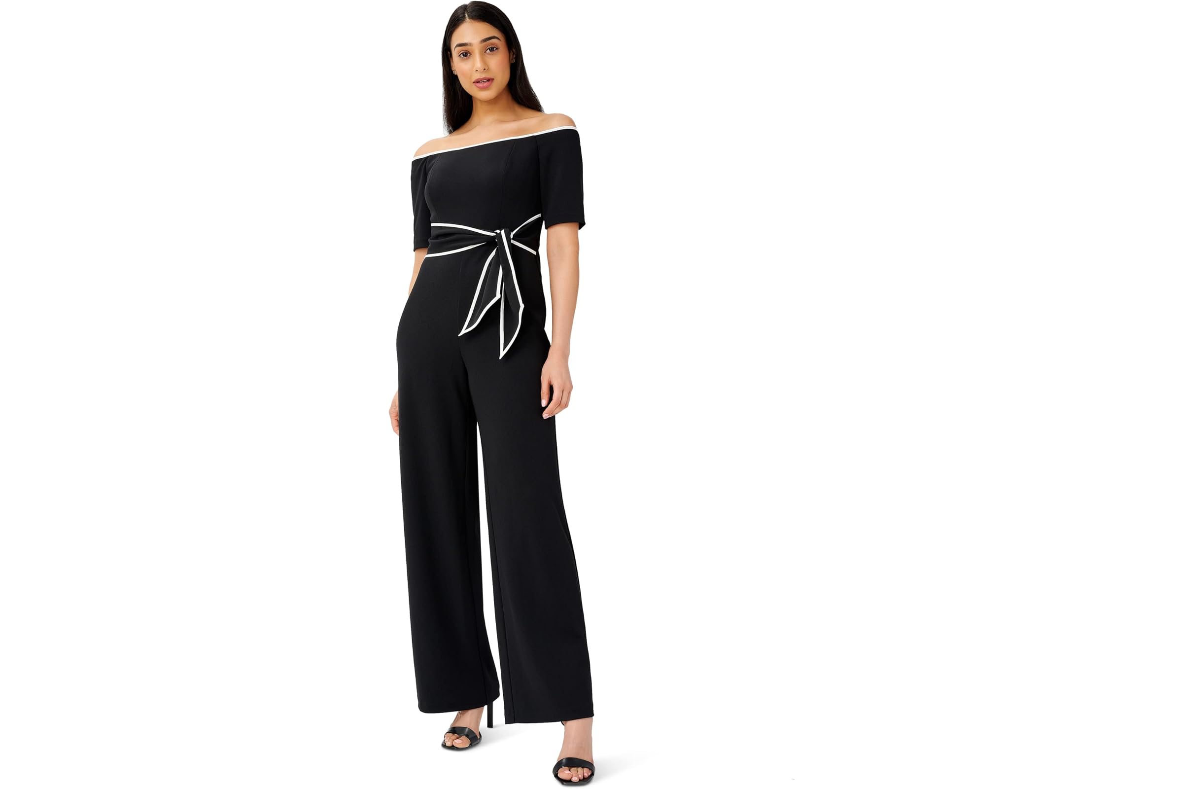 Adrianna Papell Off-the-Shoulder Knit Crepe Tie Waist Jumpsuit 33890₽