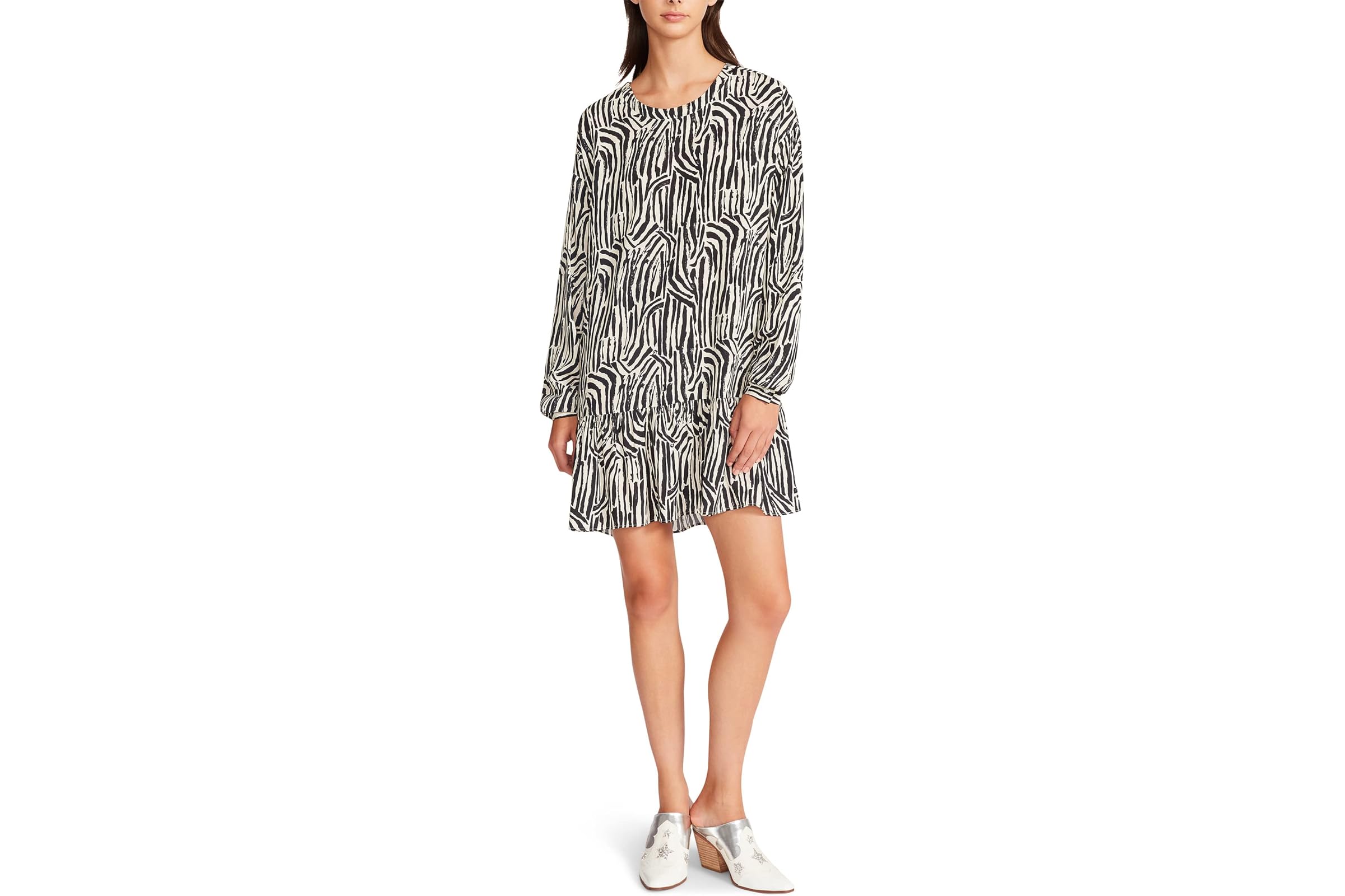 Betsey Johnson Abstract Zebra Printed Rayon Challis Flounce Hem Dress 4290₽