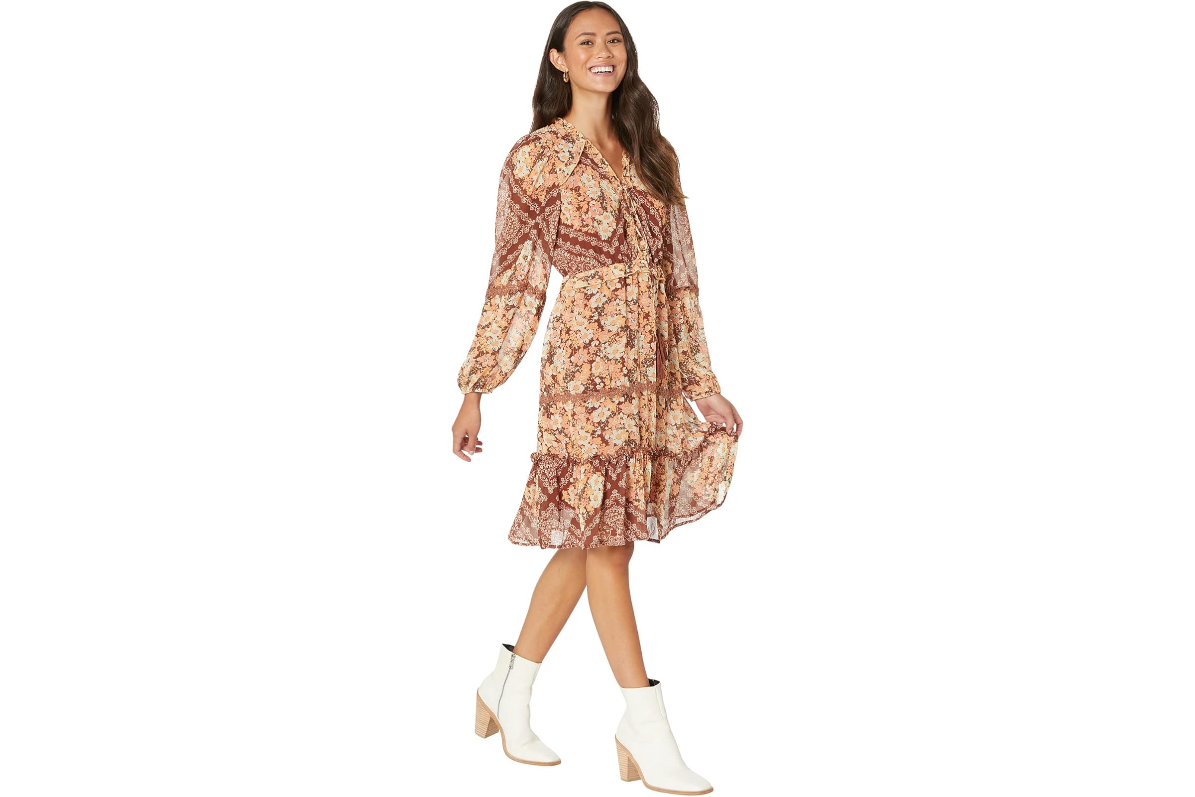 Miss Me Mixed Media Midi Dress with Crotchet Trim