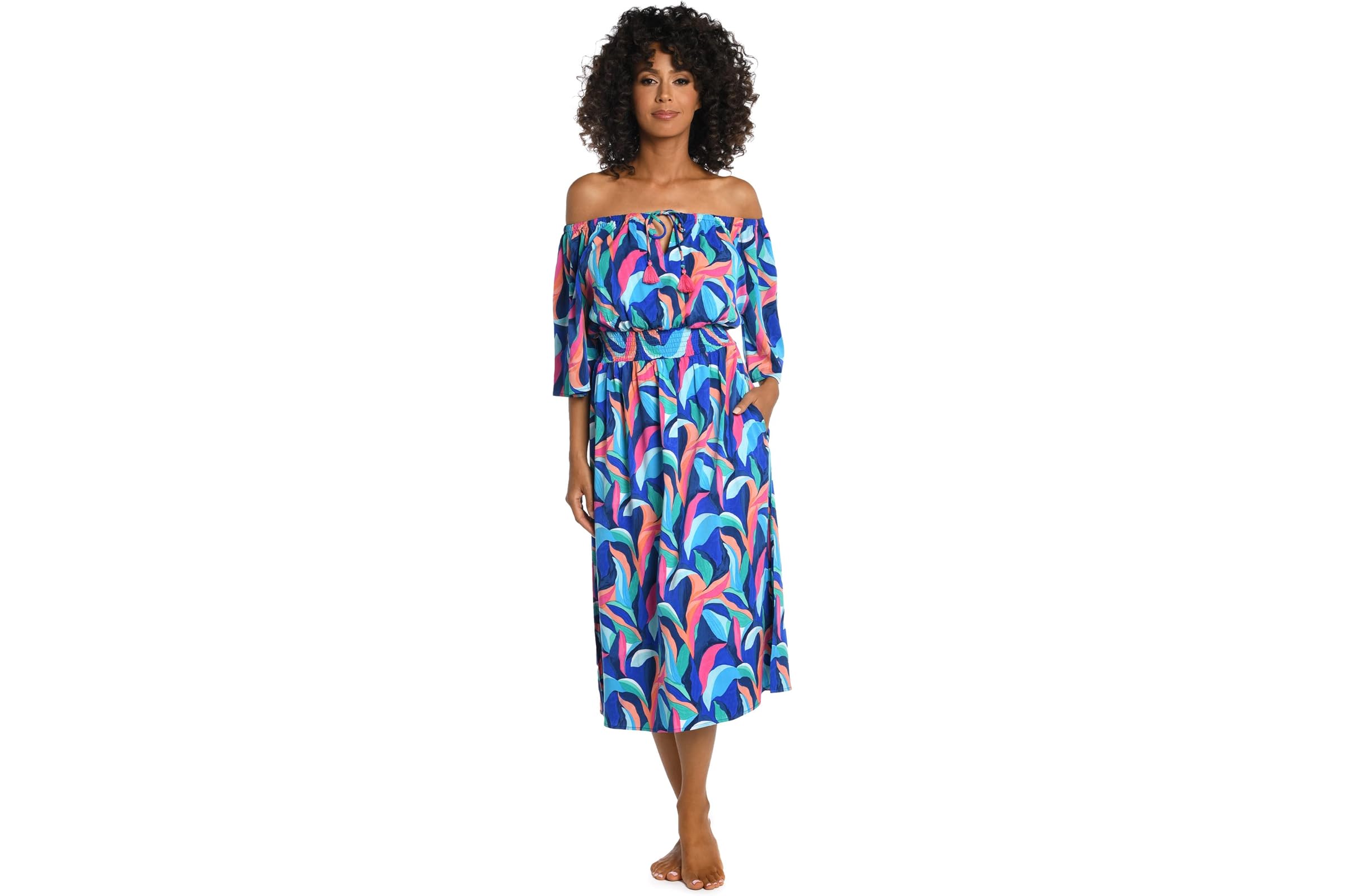 La Blanca Painted Leaves Off-the-Shoulder Midi Dress 4490₽