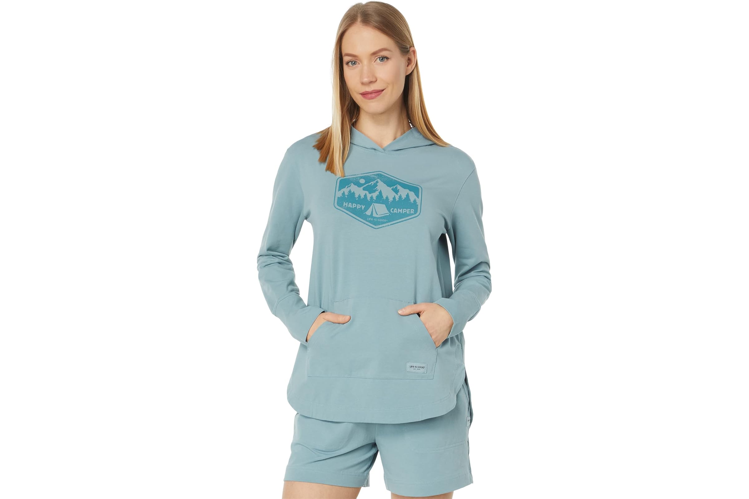 Life is Good Happy Camper Badge Crusher-Flex Hoodie Tunic 6590₽