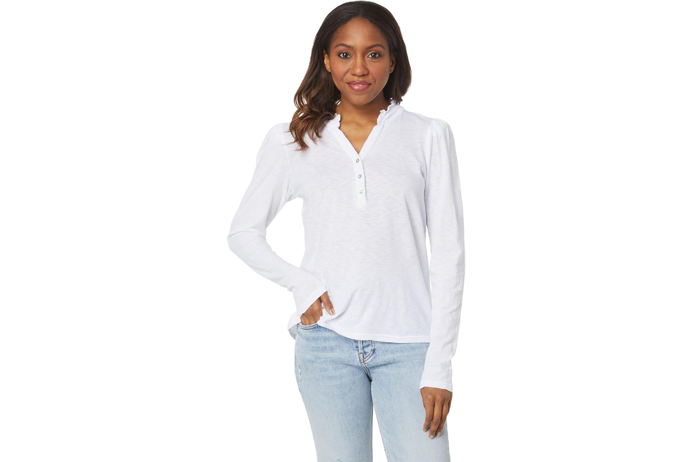 SUNDRY Ruffle Neck Henley