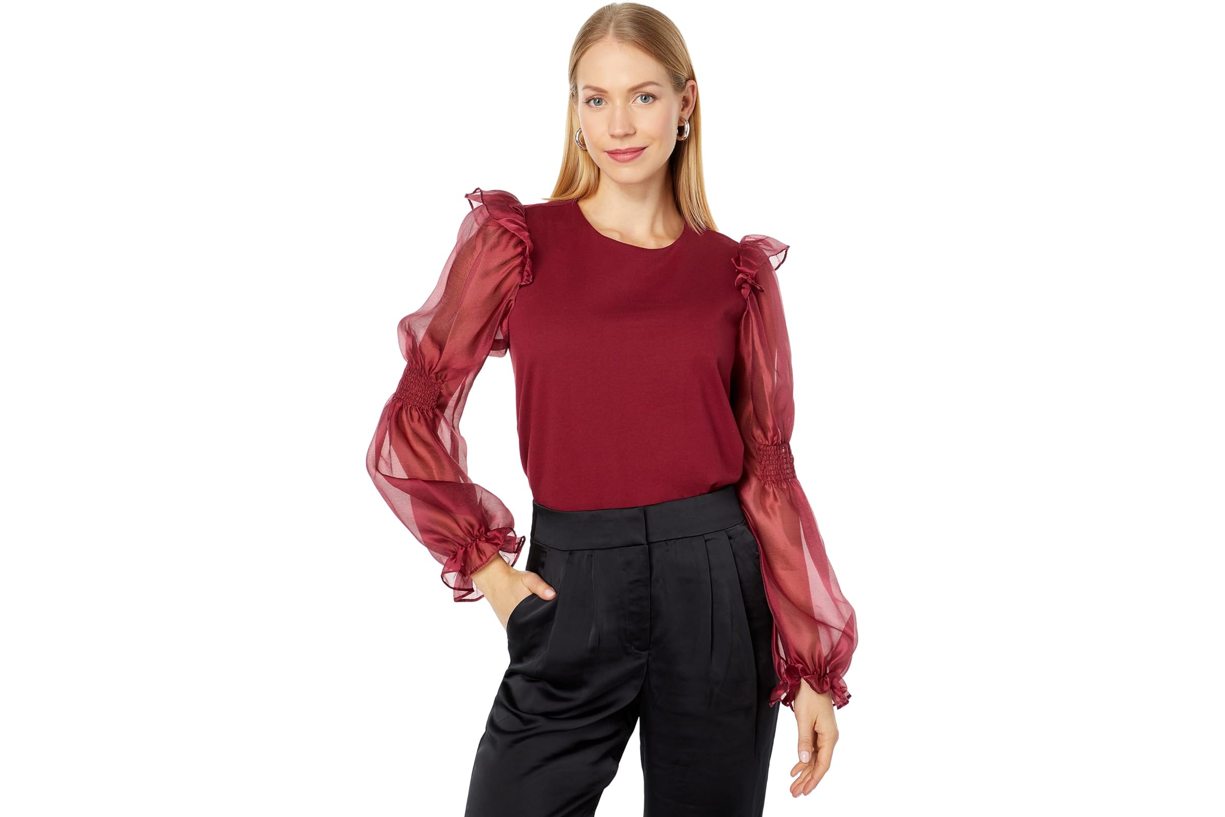 English Factory Organza Mixed Smocked Detail Long Sleeve Top 8990₽