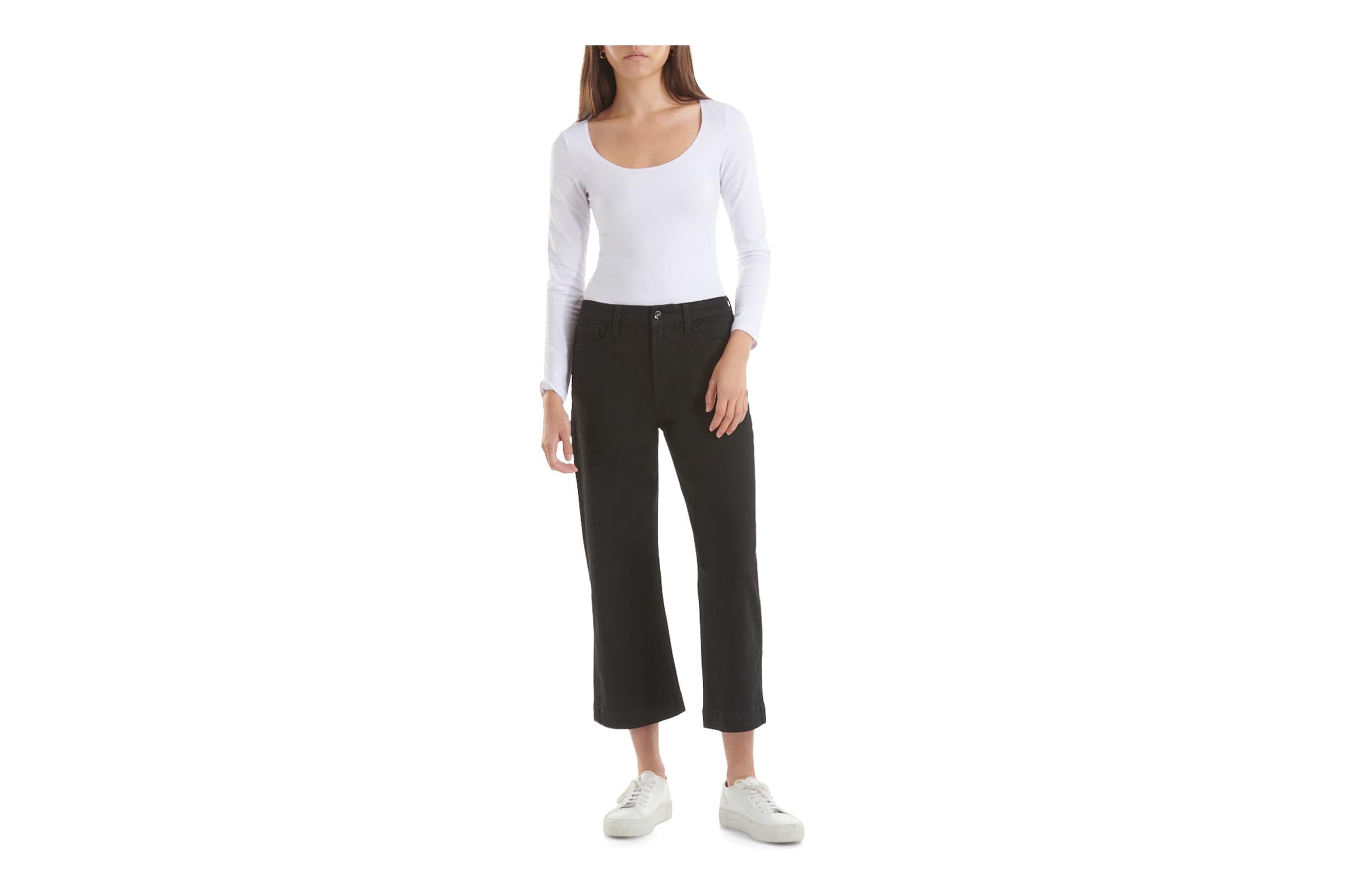 JEN7 Cropped Wide Leg with Trousers Hem in Black