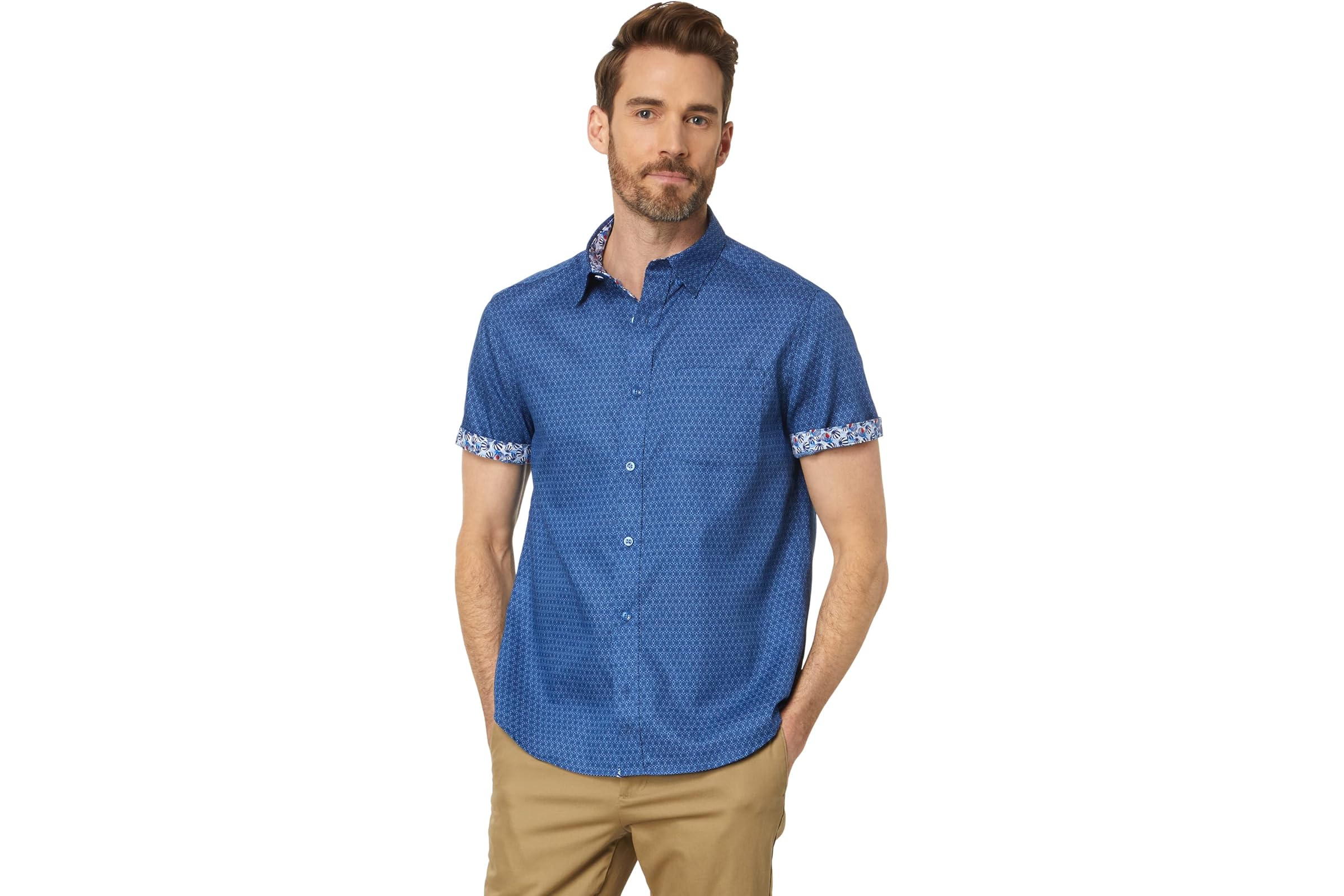 Johnston - Murphy Short Sleeve Linked Flower Textured Printed Shirt