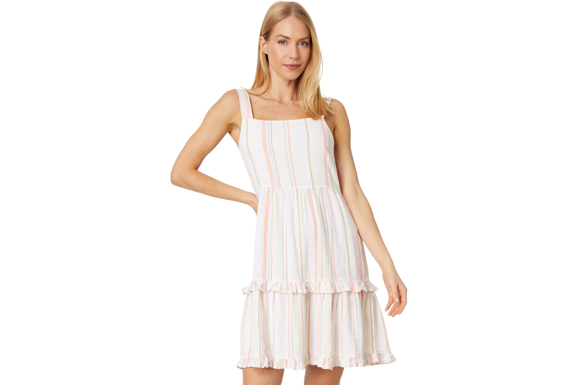 bobi Los Angeles Square Neck Tiered Short Dress