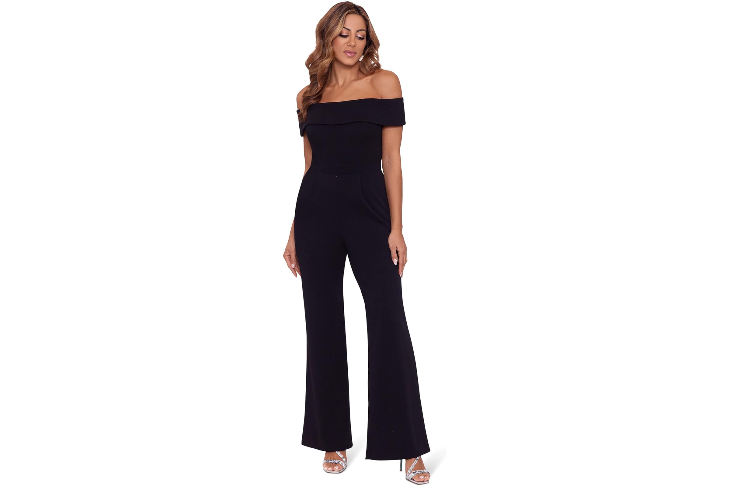 XSCAPE Over-the-Shoulder Scuba Crepe Jumpsuit