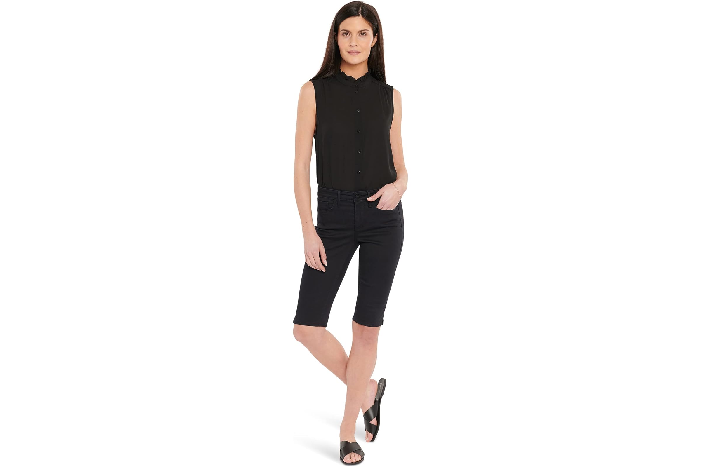 NYDJ Petite Bike Capris Riveted Sideseam Slits in Black 10990₽