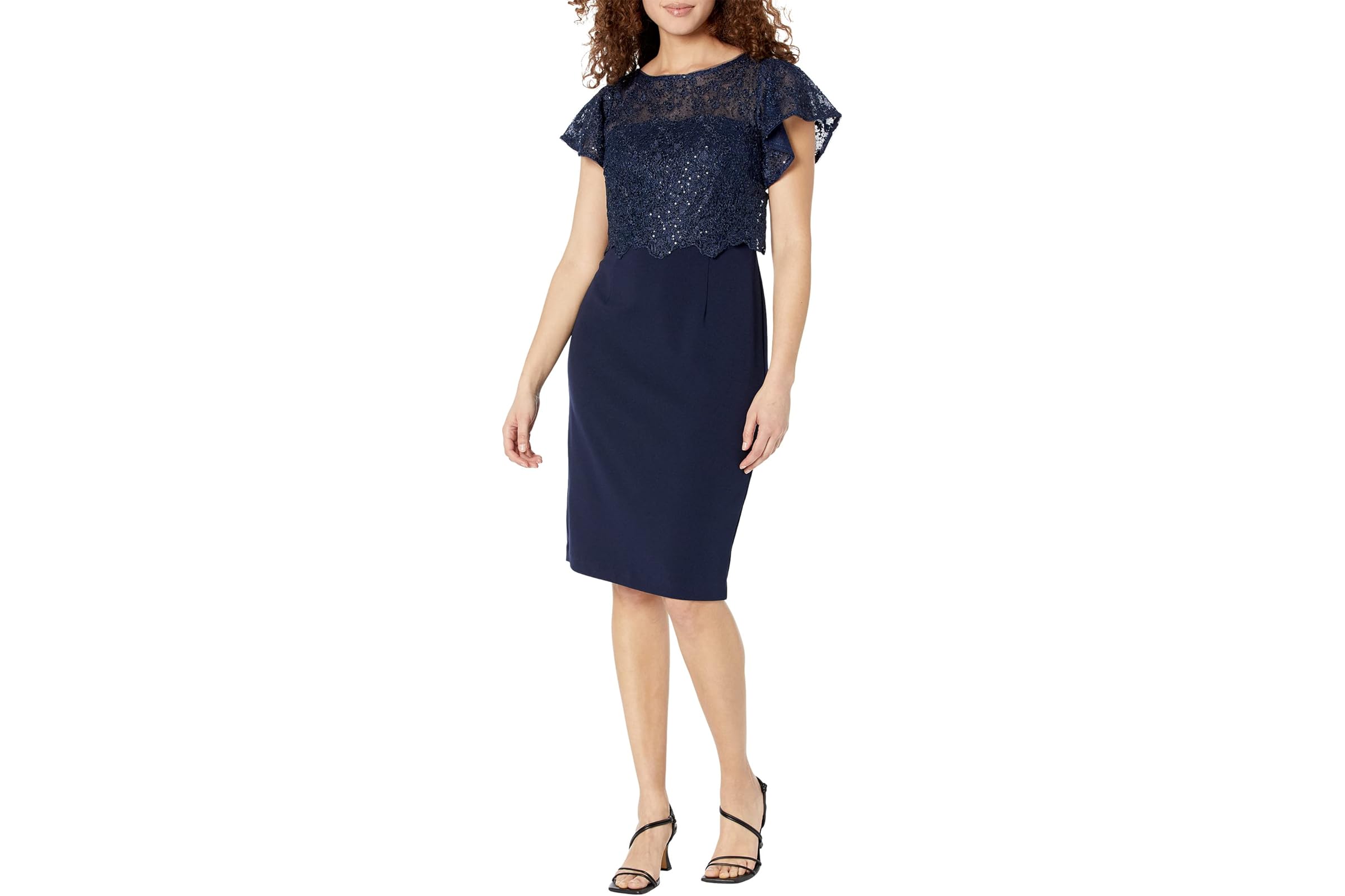 Adrianna Papell Sequin Guipure Lace Popover Top Sheath Dress