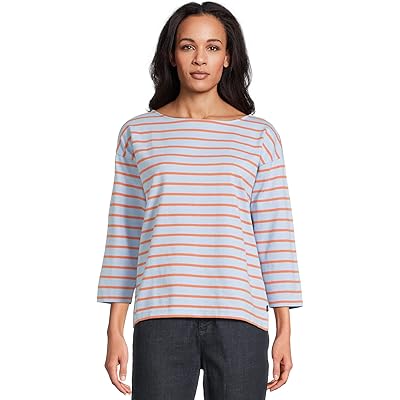 L.L.Bean Heritage Mariner Boatneck 3/4 Sleeve Stripe lake/faded orange