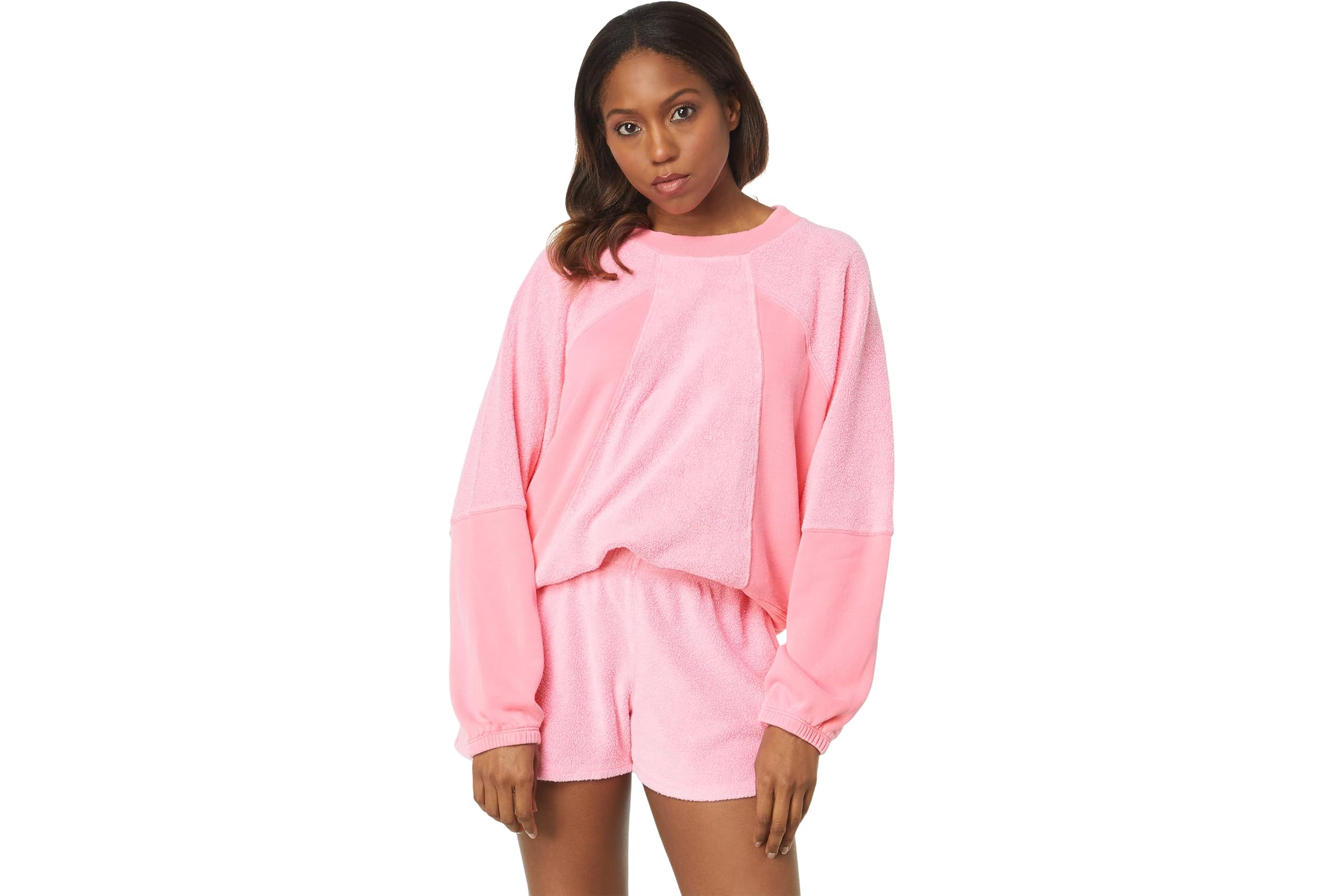 SUNDRY Faux Sherpa Raglan