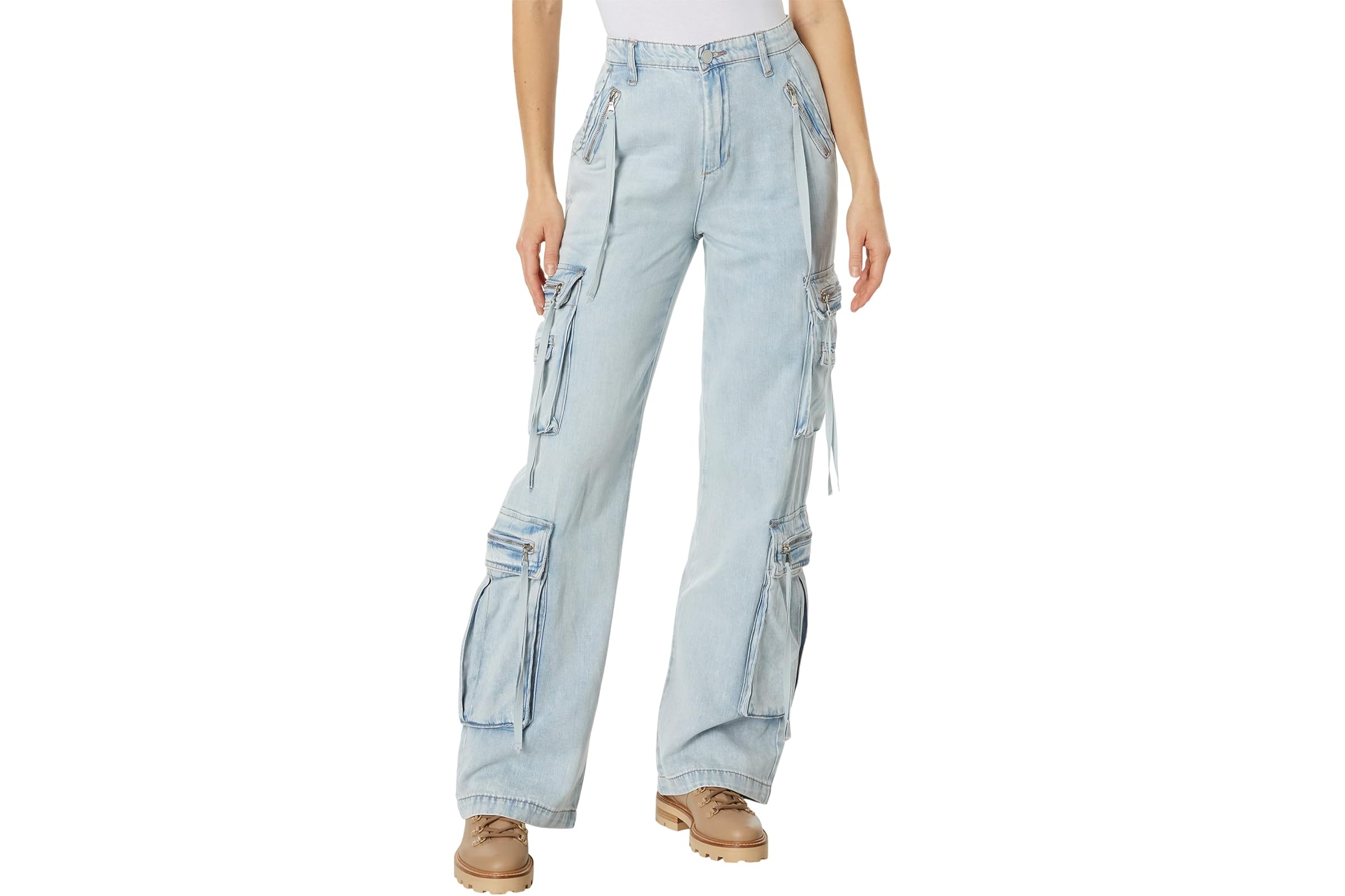 Blank NYC Franklin Rib Cage Pants with Oversized Cargo Pockets in Blue Lagoon