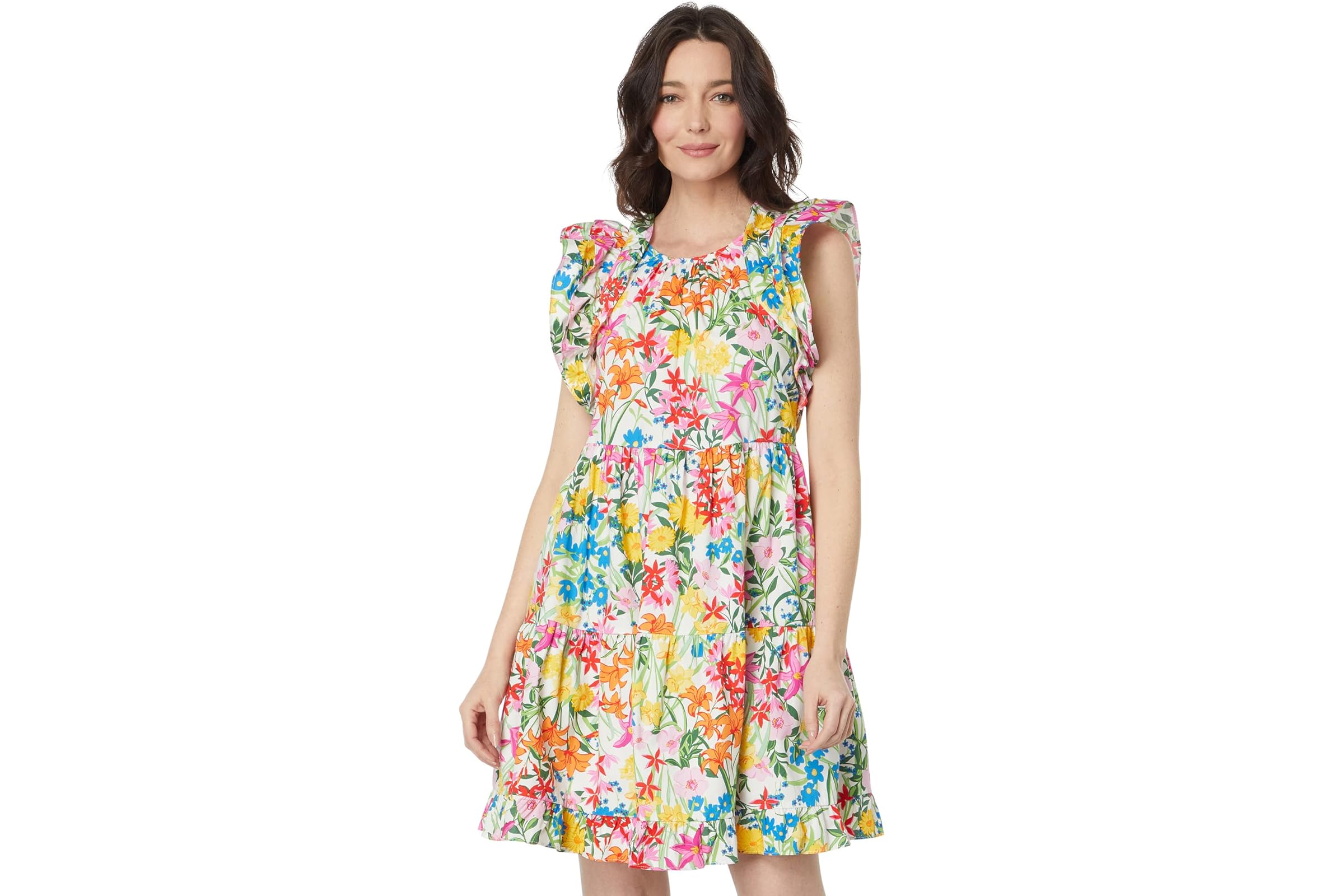 Maggy London Cotton Poplin Floral Print Ruffle Sleeve Dress
