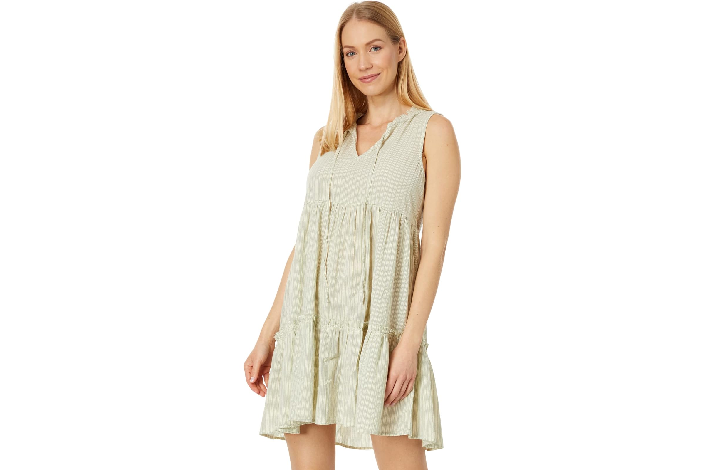 Mod-o-doc Mini Stripe Gauze Tiered Summer Stripe Dress