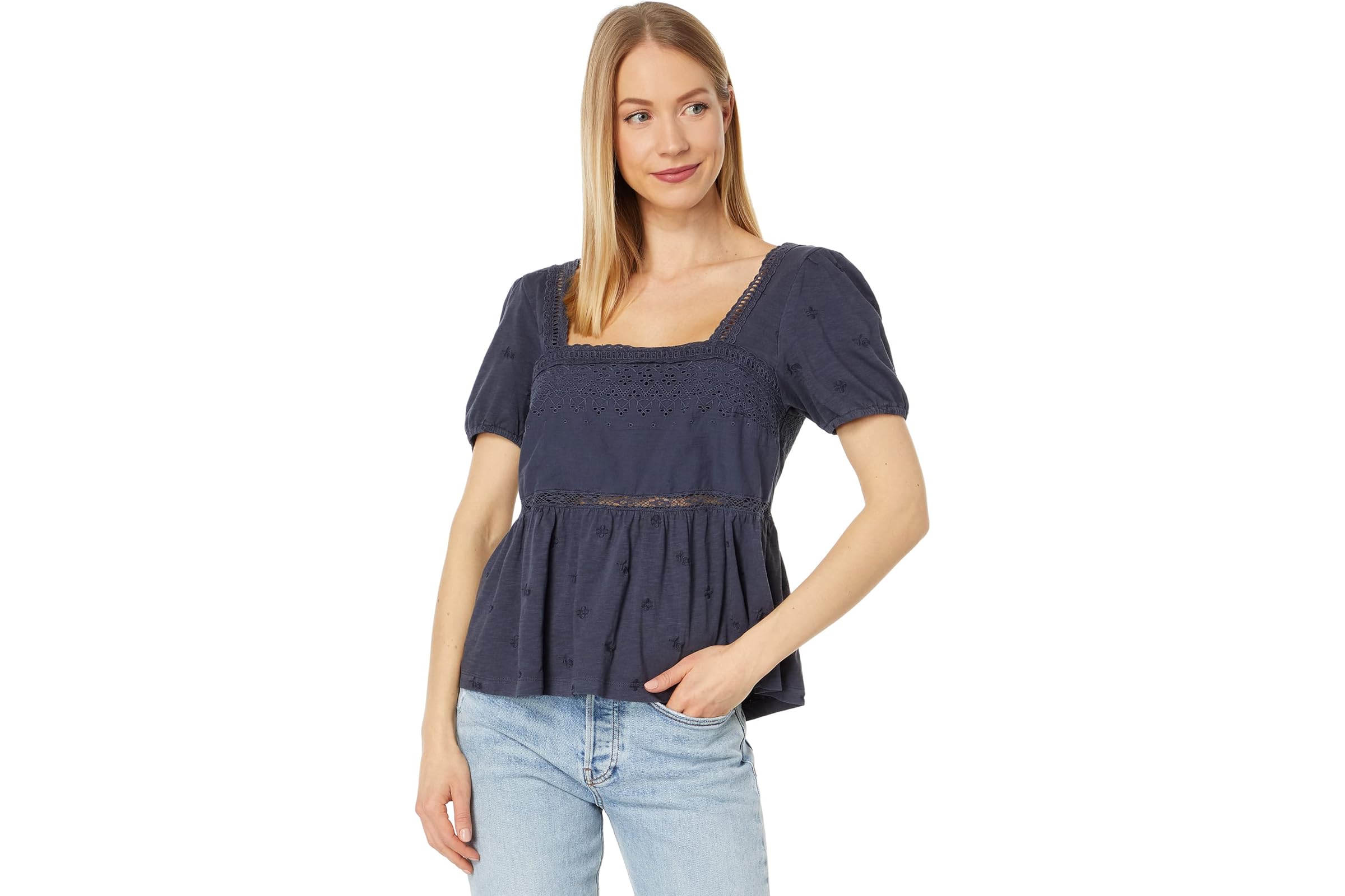 Lucky Brand Schiffley Peplum Puff Sleeve Top 13890₽