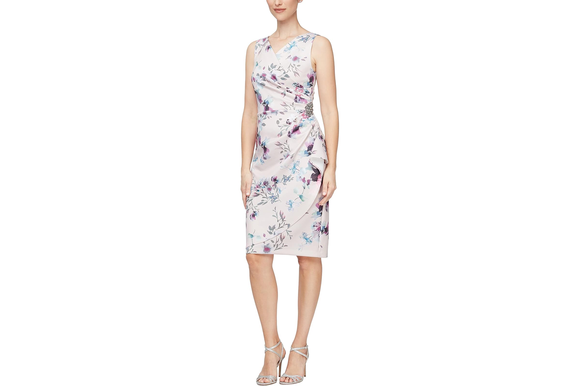 Alex Evenings Short Printed Sheath Dress with Hip Embellishment