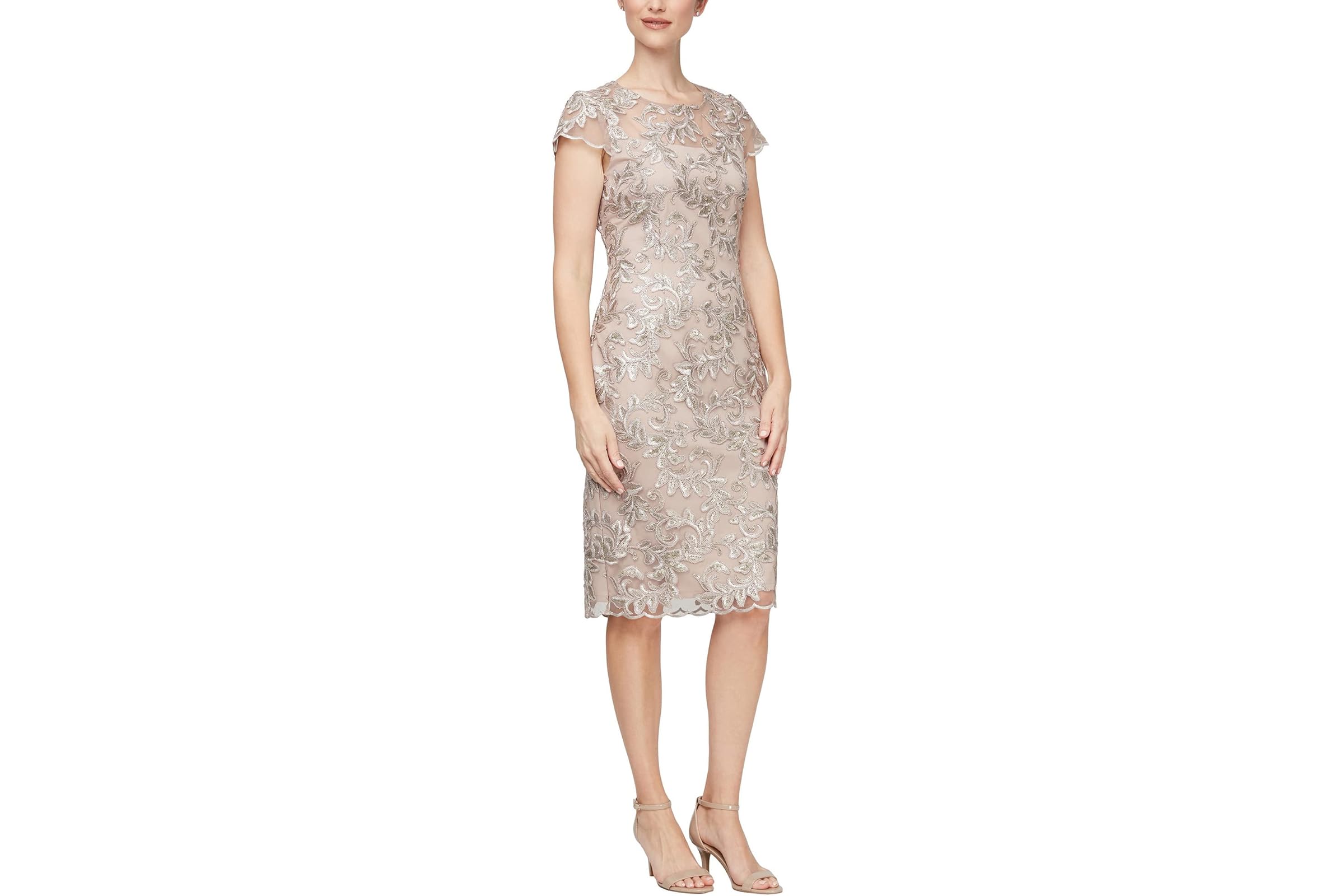 Alex Evenings Short Embroidered Dress with Cap Sleeve