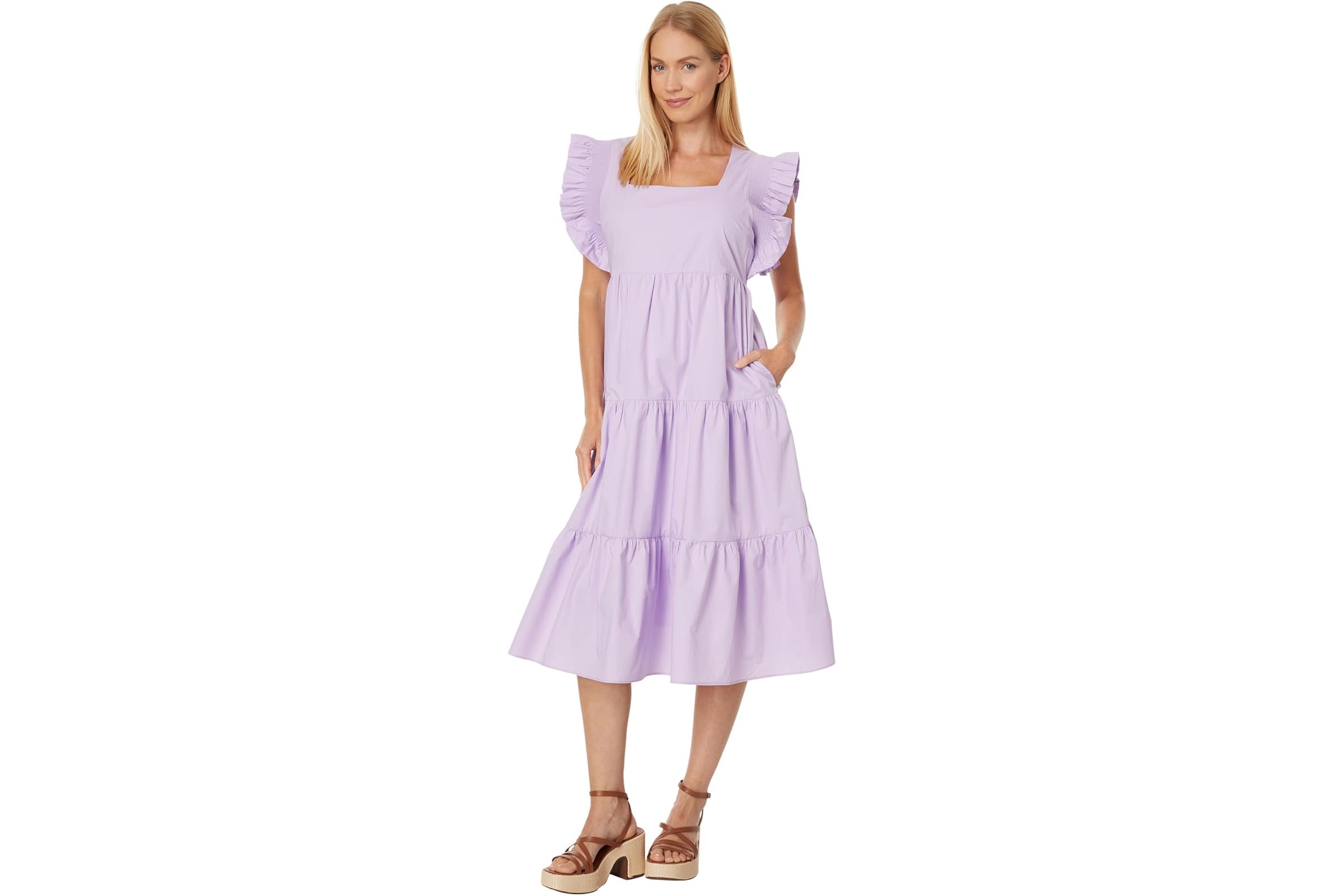English Factory Ruffled Detail Midi Dress