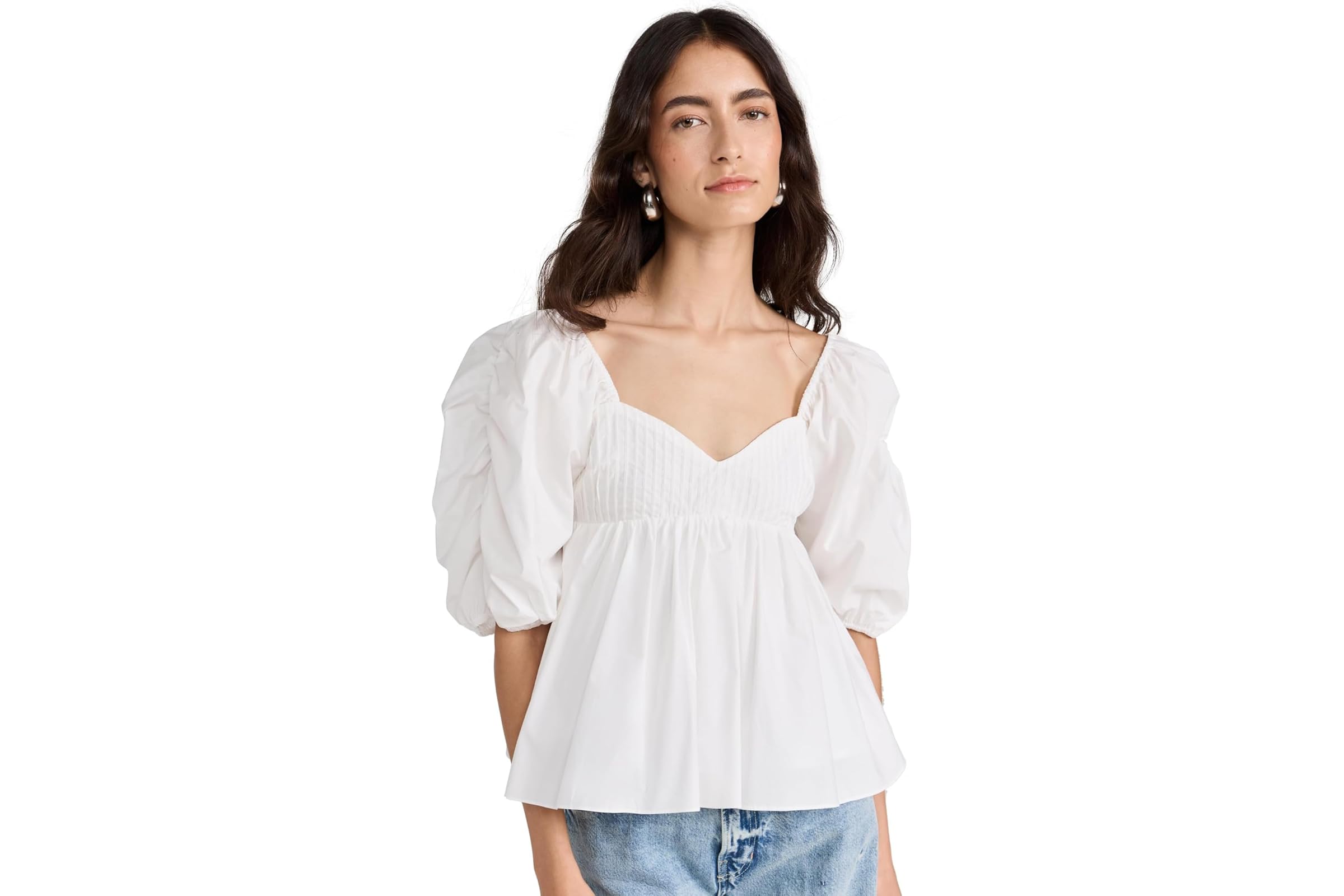 English Factory Sleeve Cinched Pin Tuck Top