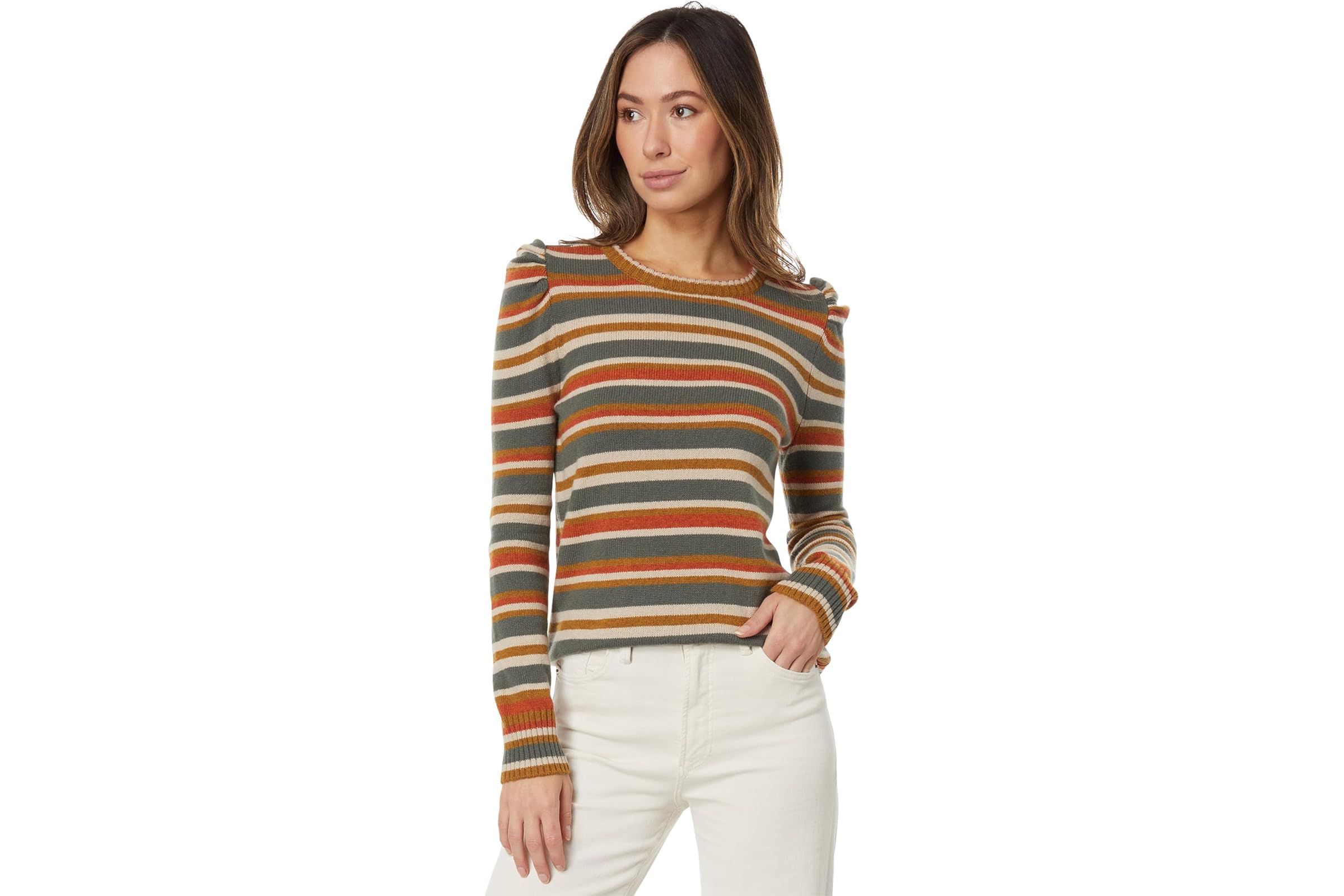 Mod-o-doc Earthy Stripe Long Sleeve Puff Sweater