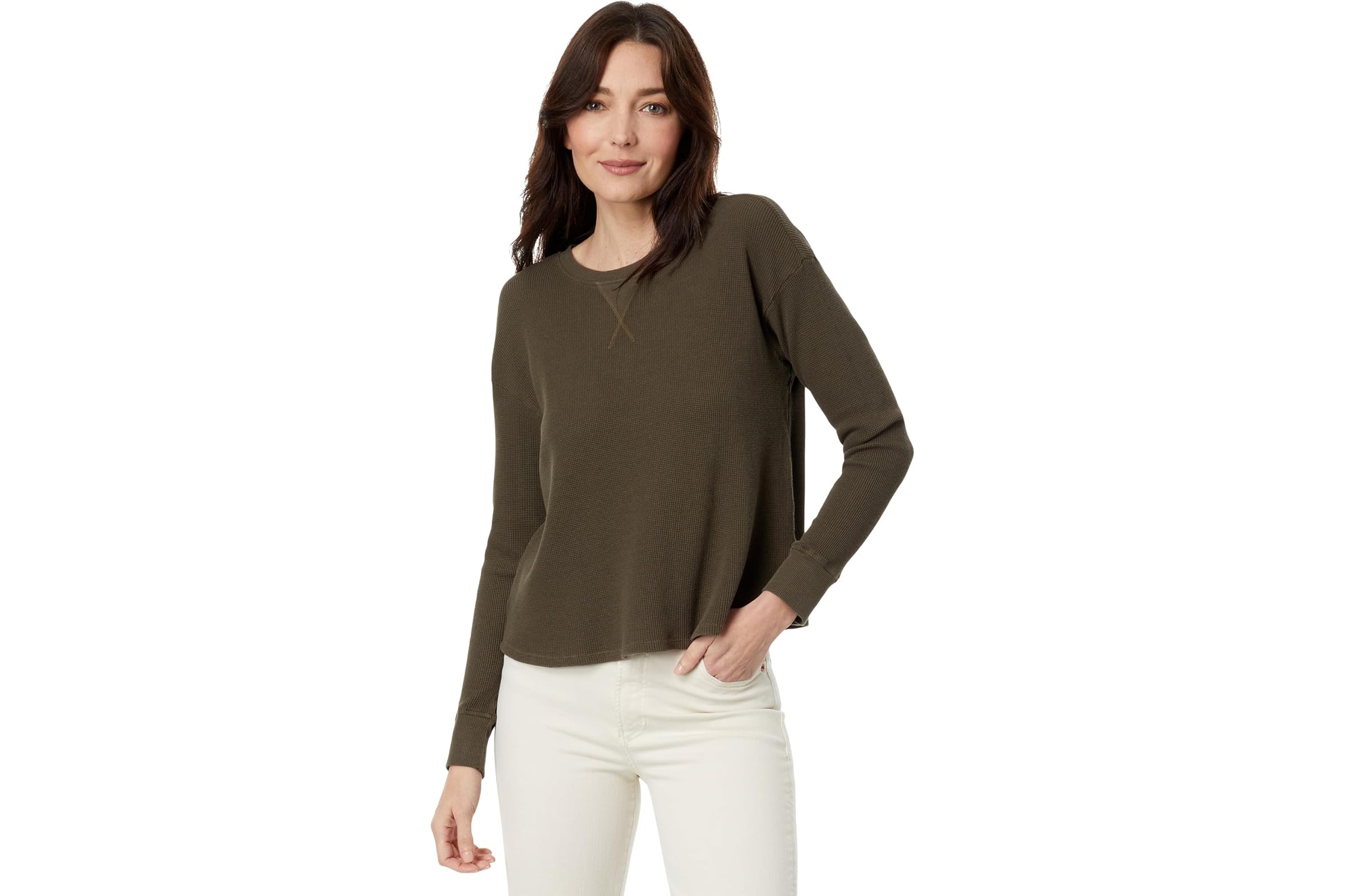 Mod-o-doc Washed Cotton Modal Thermal Long Sleeve Boxy Crop Sweatshirt