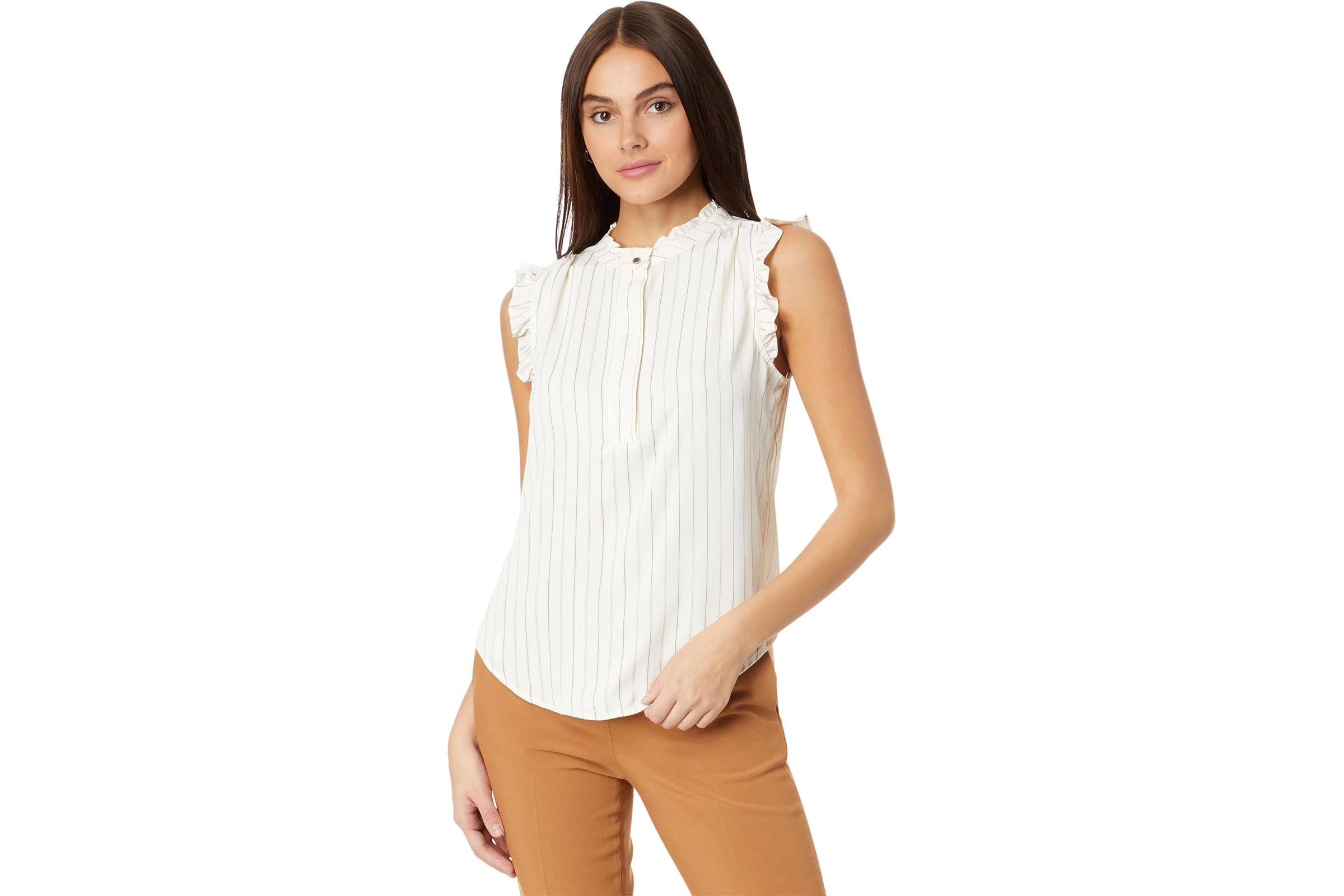 DKNY Sleeveless Ruffle Trim 12 Placket Popover Top 9790₽