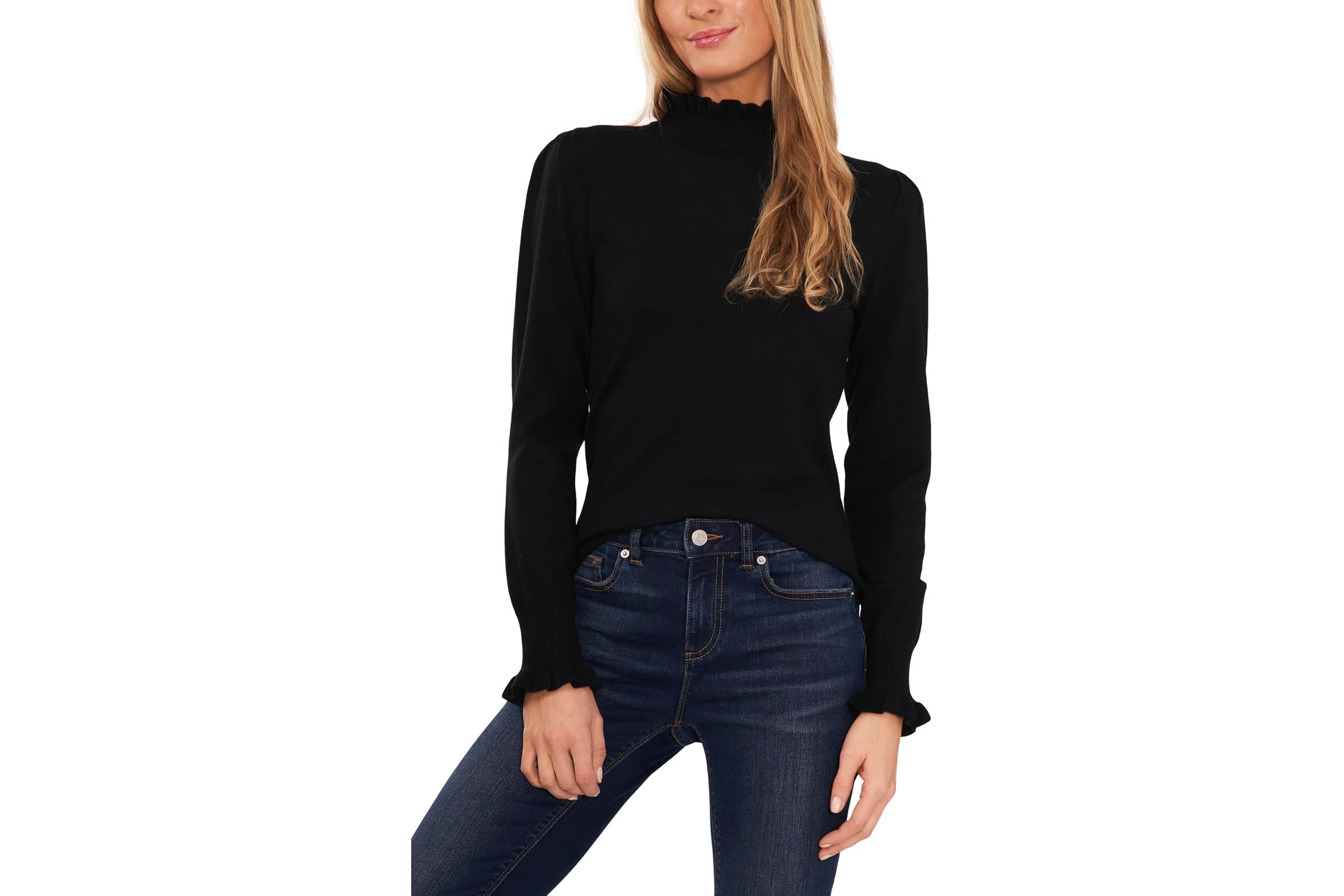 CeCe Mock Neck Ruffle Cuff Sweater 6890₽