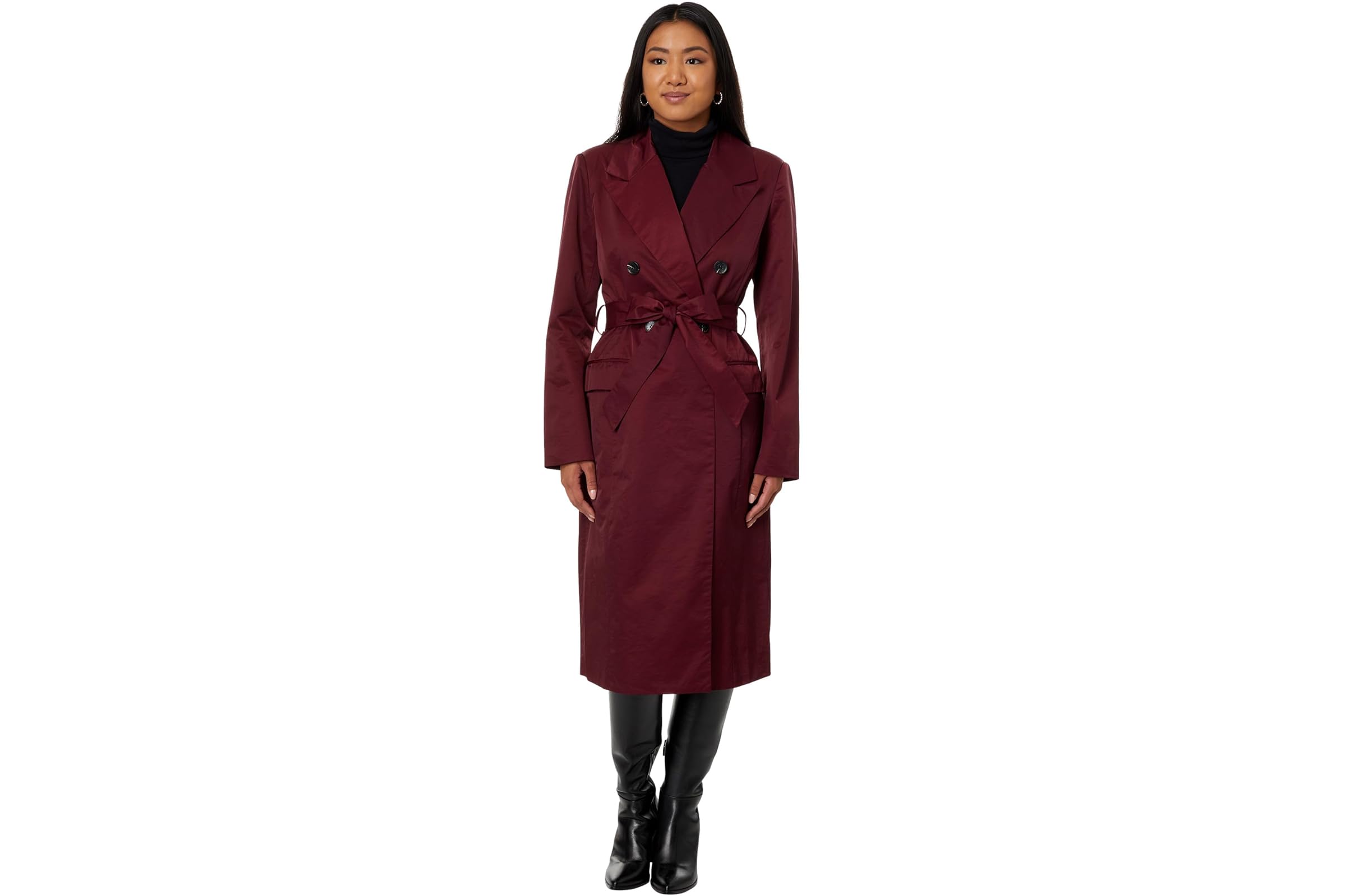 Avec Les Filles Stretch Cotton Belted Trench Coat