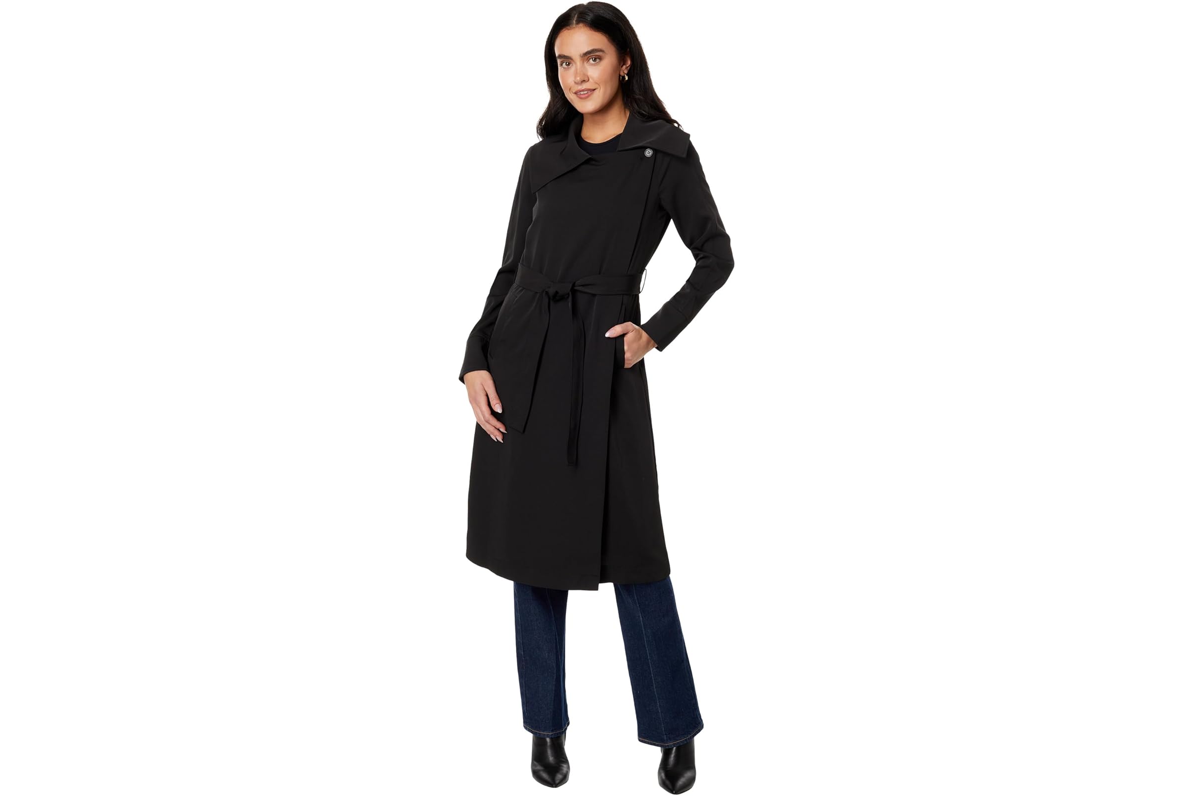 Avec Les Filles Belted Drape-Front Trench