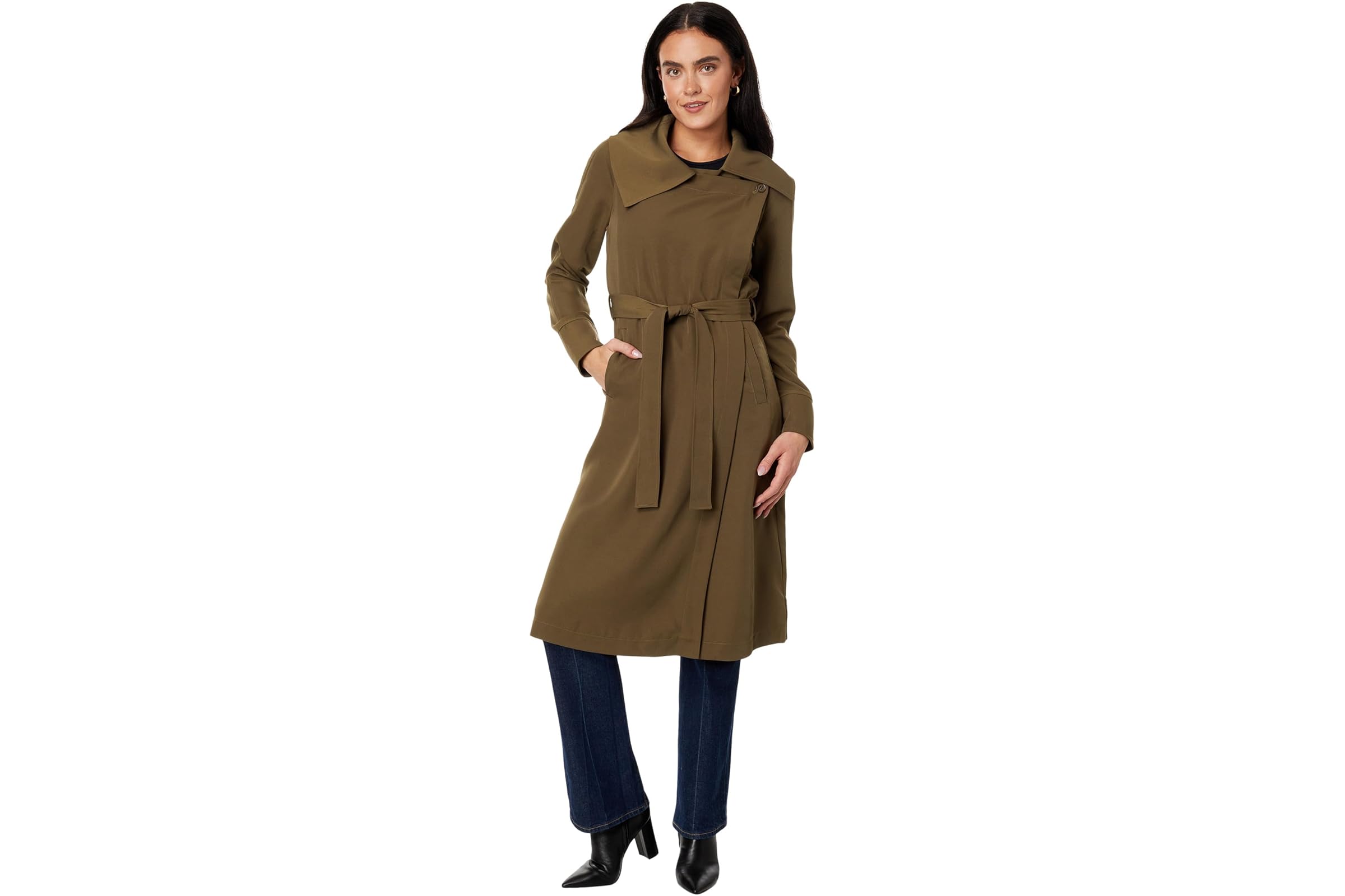 Avec Les Filles Belted Drape-Front Trench