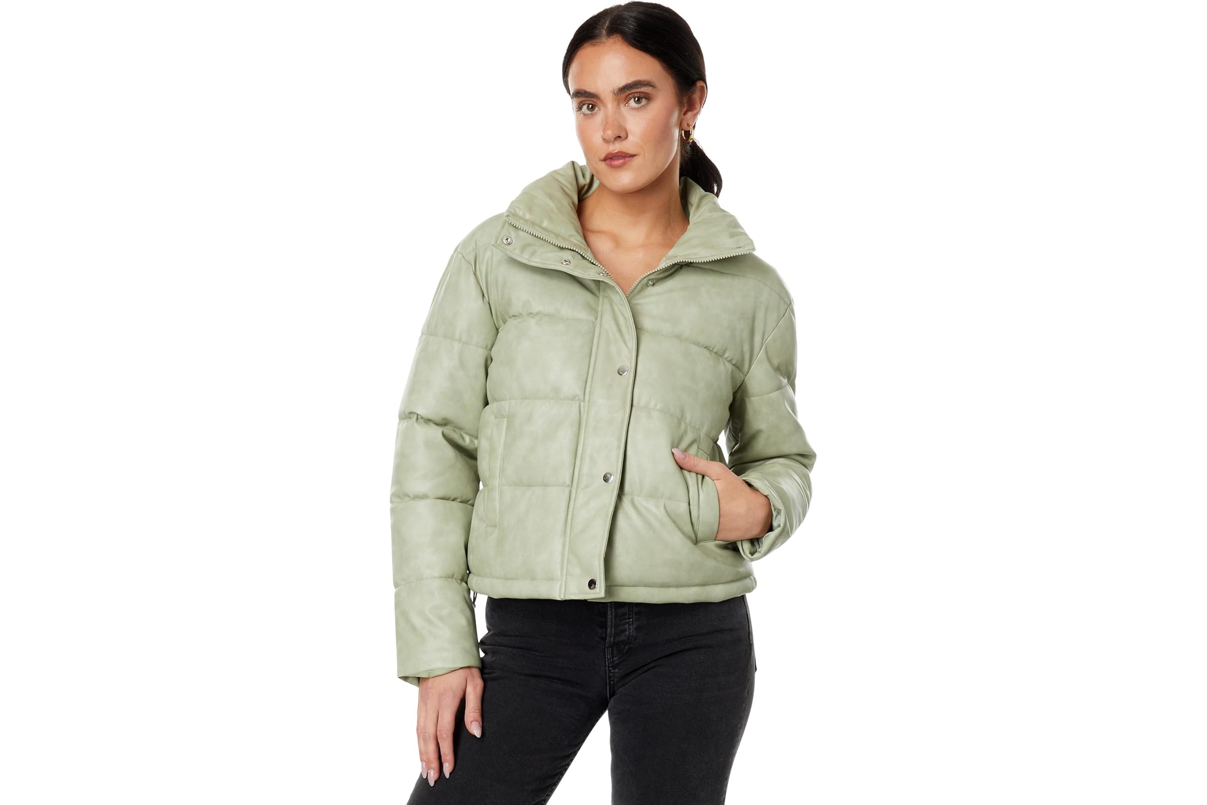 Avec Les Filles Faux-Ever Leather Cropped Puffer