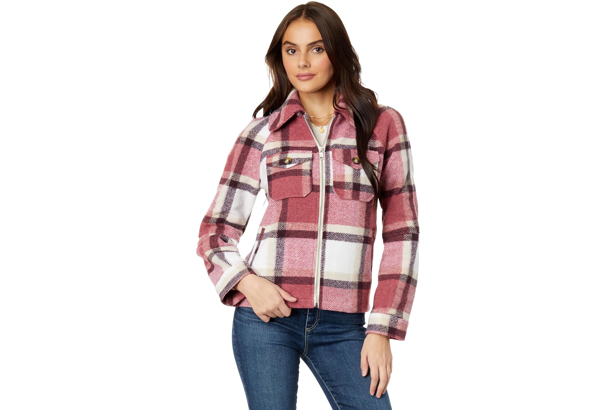 Avec Les Filles Plaid Zip Front Jacket