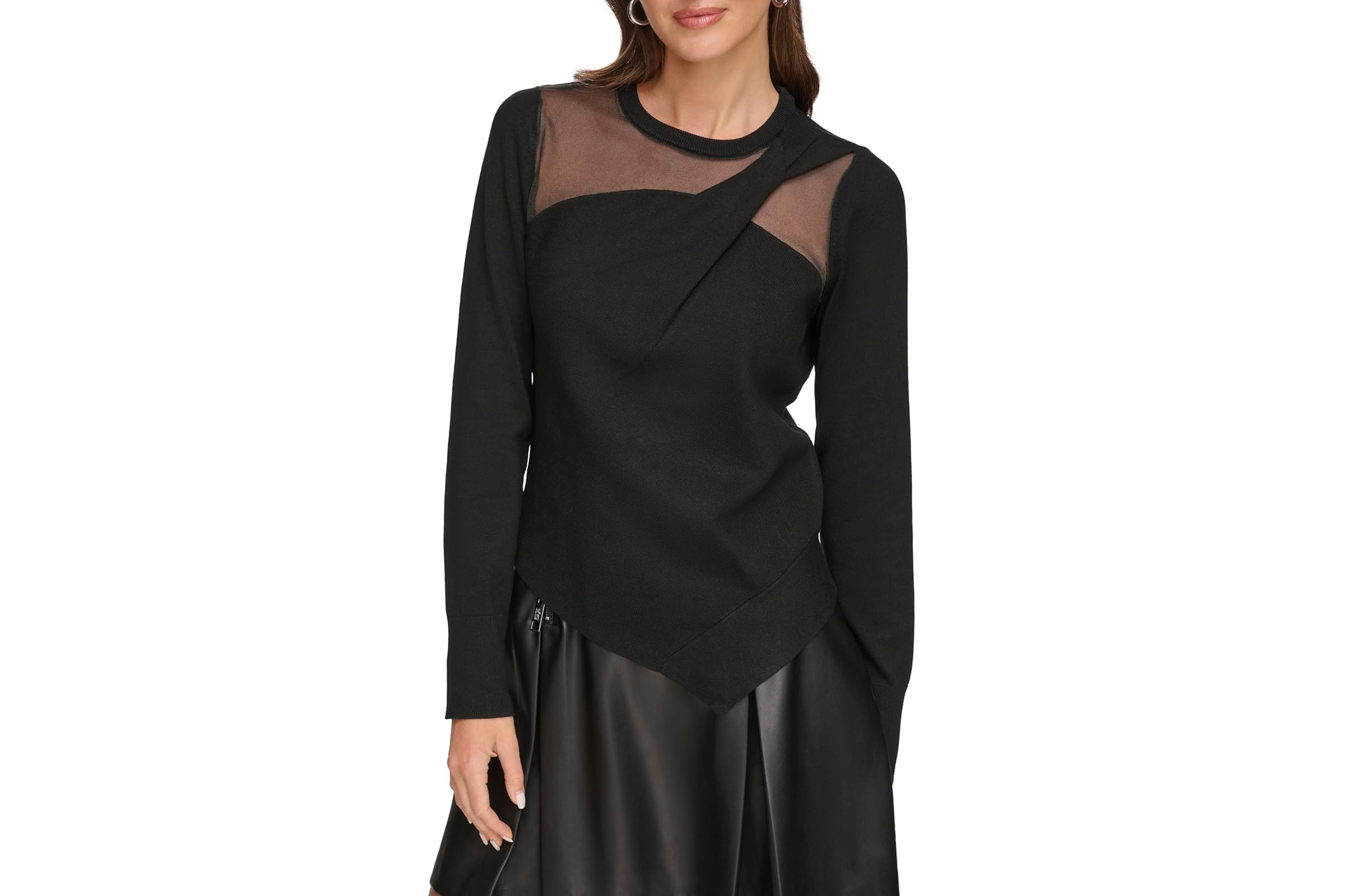 DKNY Long Sleeve Asymmetrical Hem Sheer Sleeve Sweater 9690₽