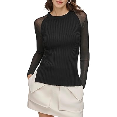 DKNY Long Sleeve Sheer Yarn Combo Sweater