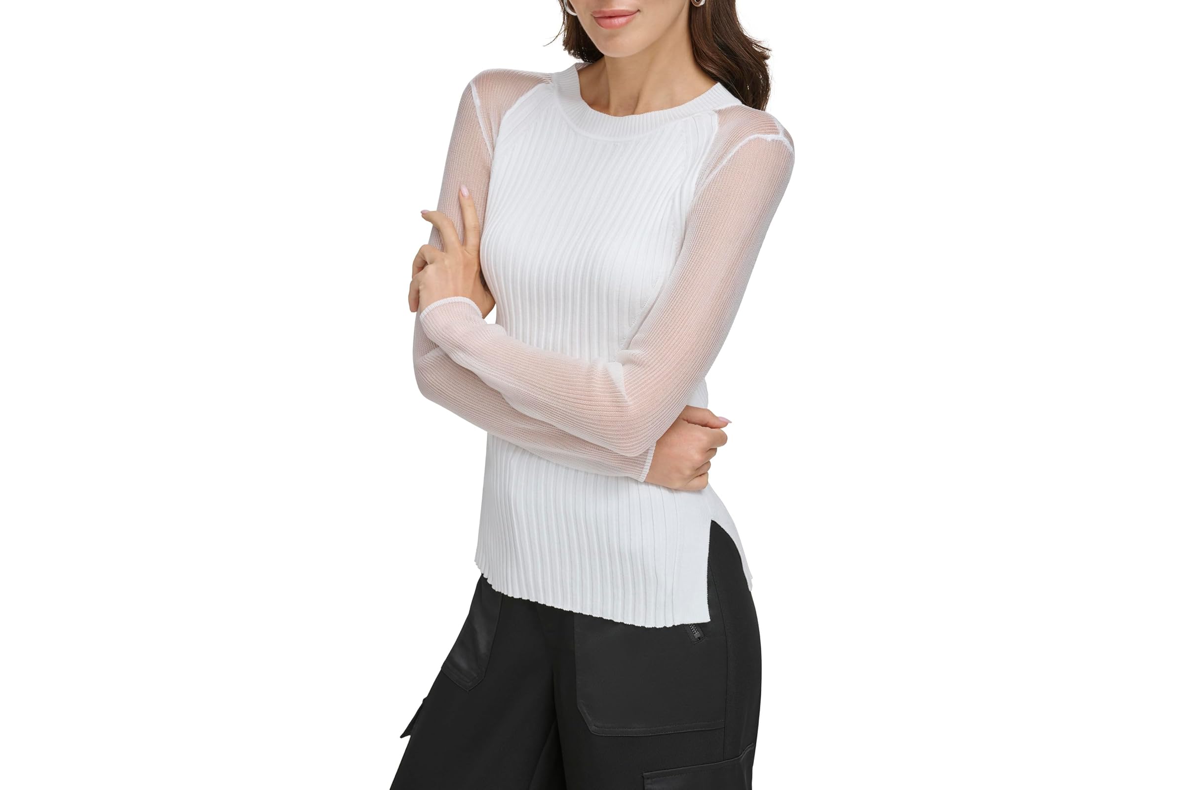 DKNY Long Sleeve Sheer Yarn Combo Sweater 16490₽