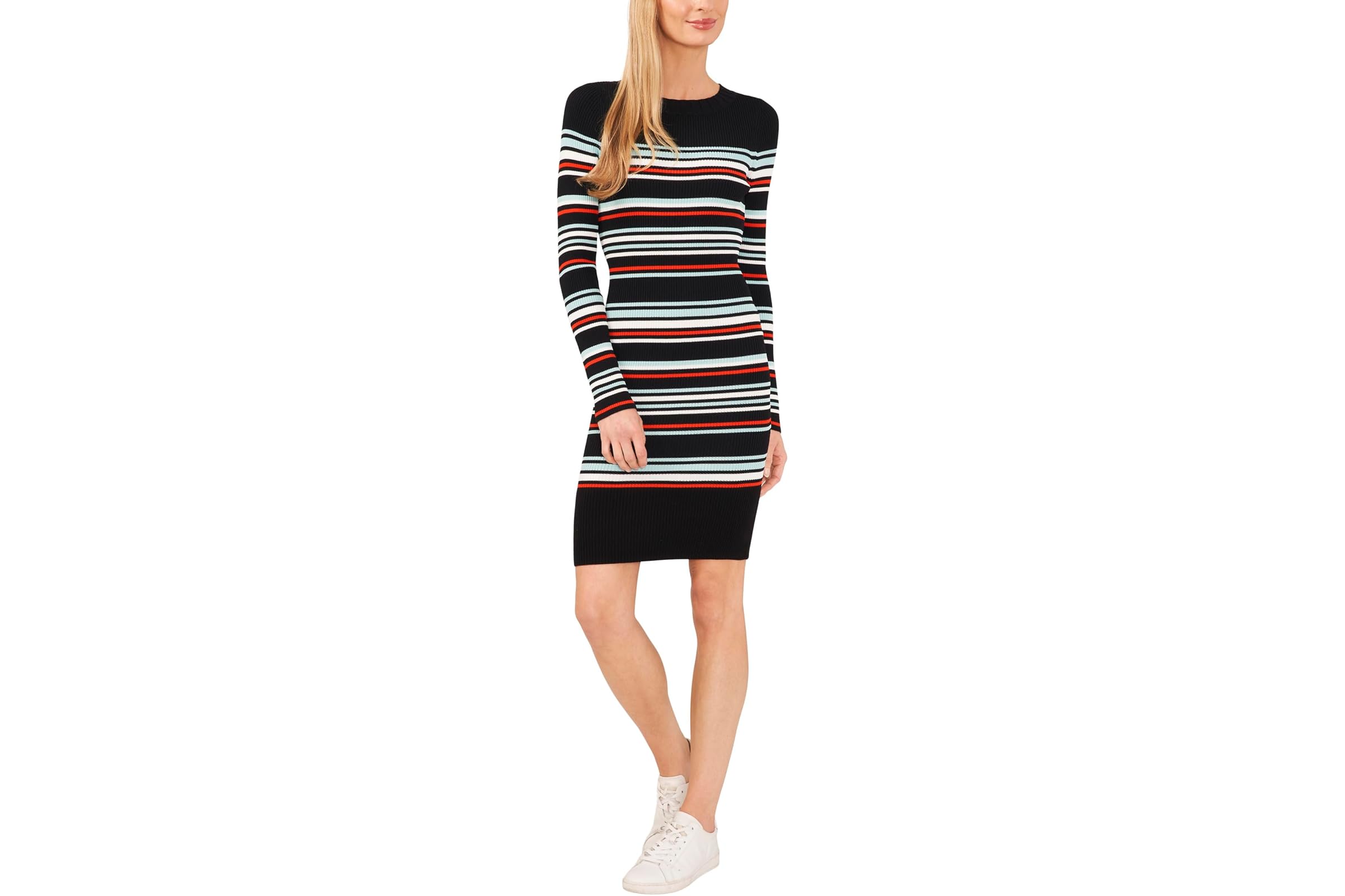 CeCe Striped Rib Long Sleeve Sweater Dress