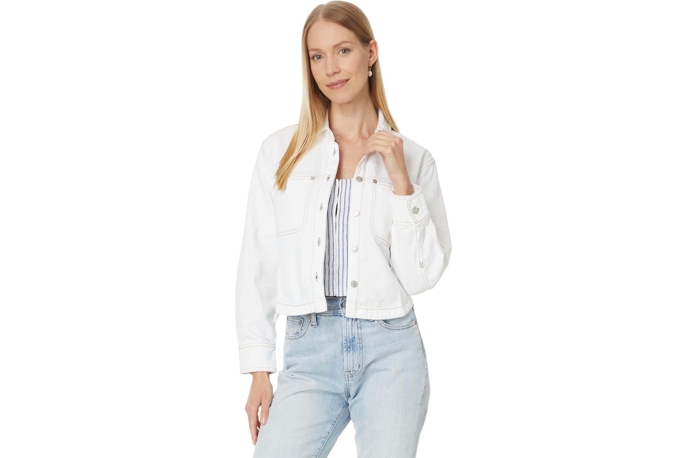 Madewell Denim Long-Sleeve Crop Shirt in Tile White 12190₽