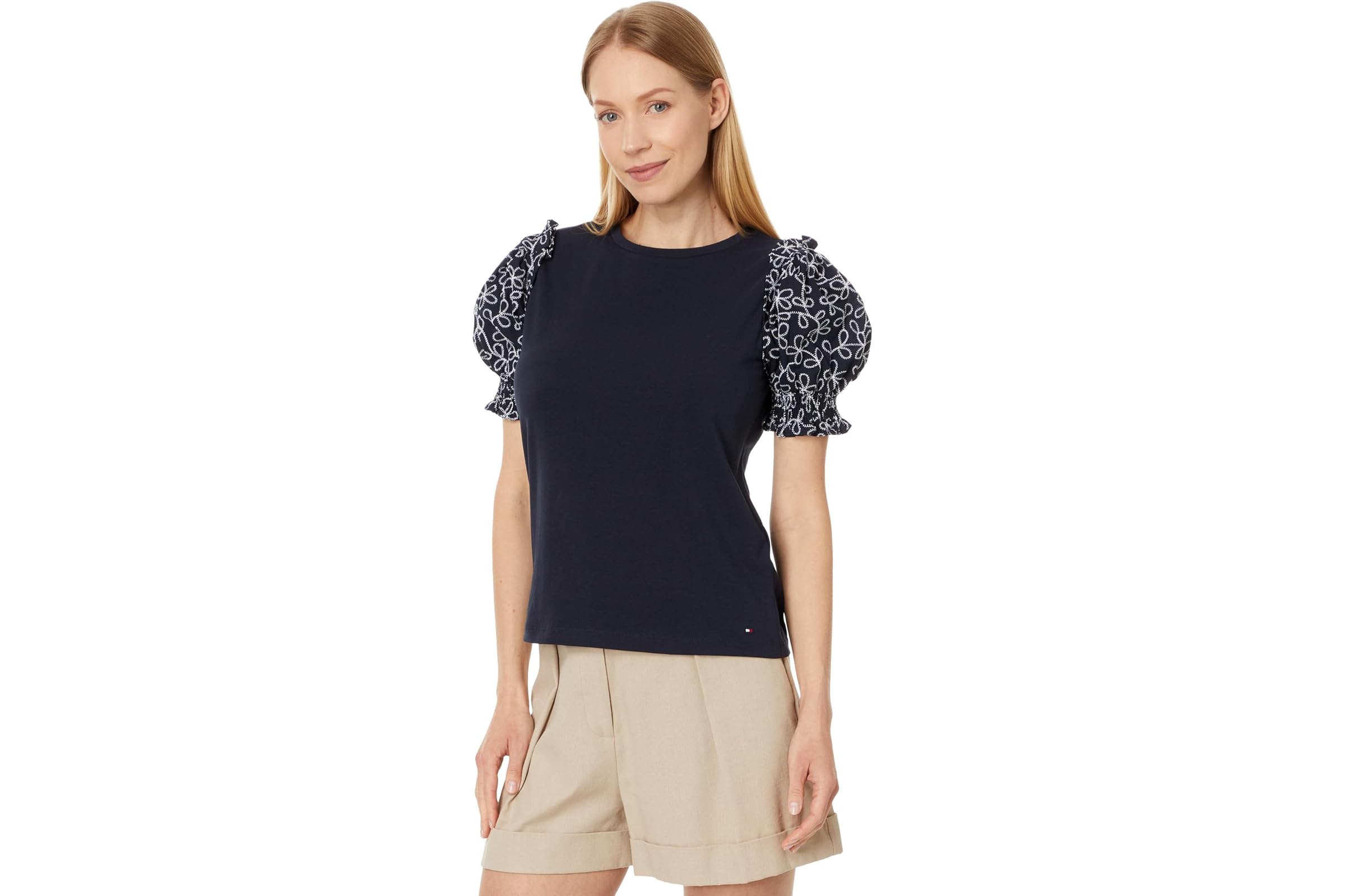 Комбинированная футболка Tommy Hilfiger с короткими рукавами 10290₽